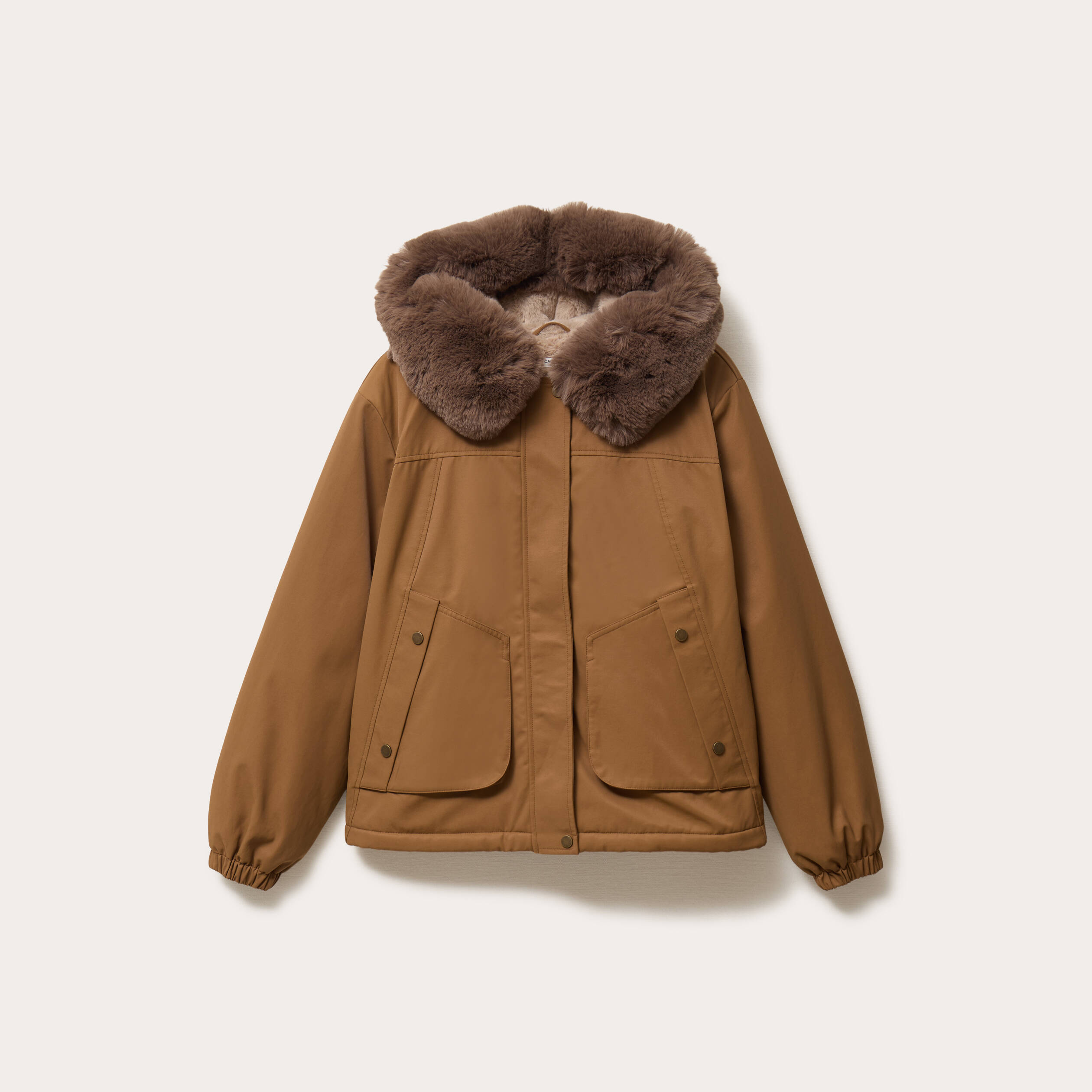 Parka col fausse fourrure amovible marron fonc&eacute; femme