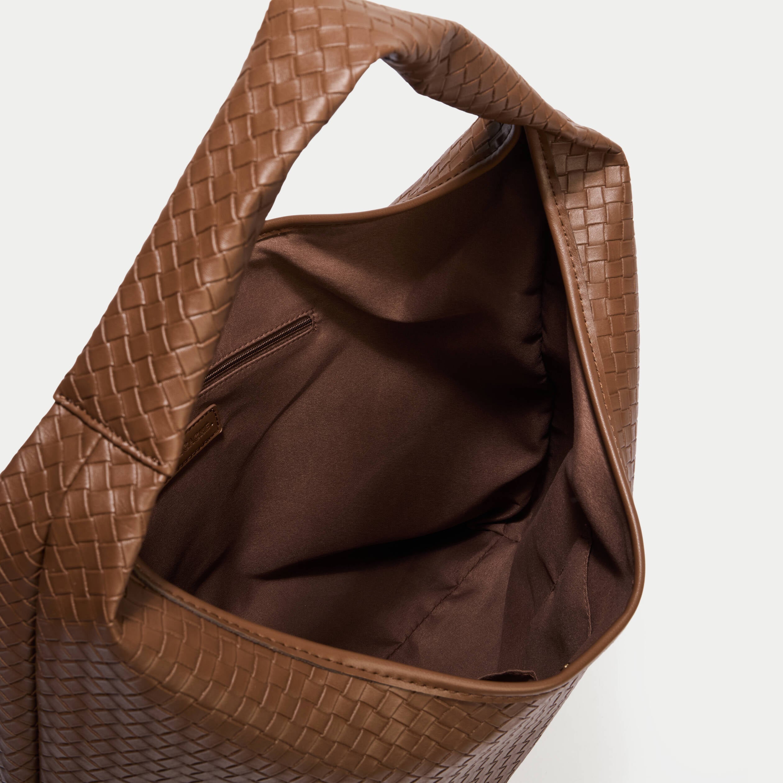 Sac tress&eacute; effet chin&eacute; camel femme
