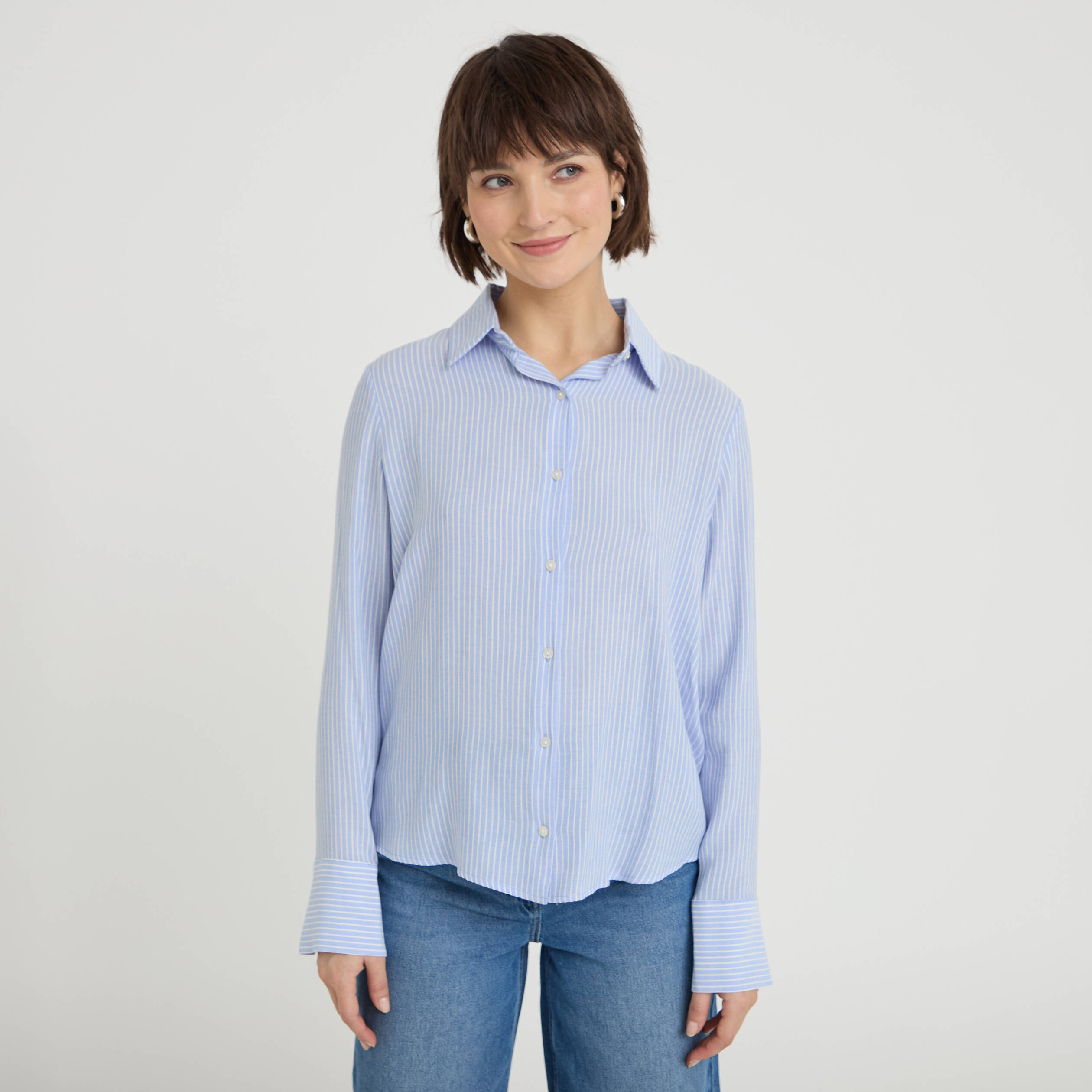Chemise manches longues bleu femme