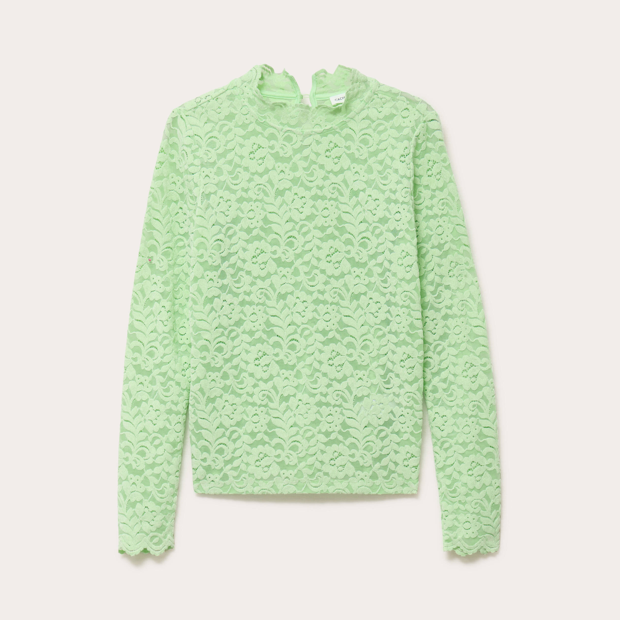 T-shirt dentelle manches longues vert pastel femme