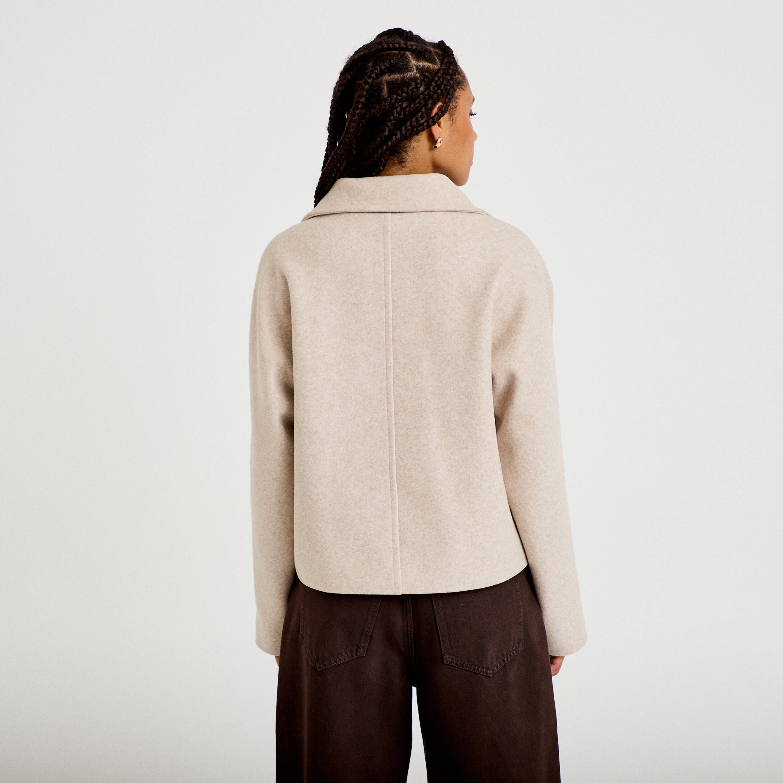 Caban court col montant beige femme