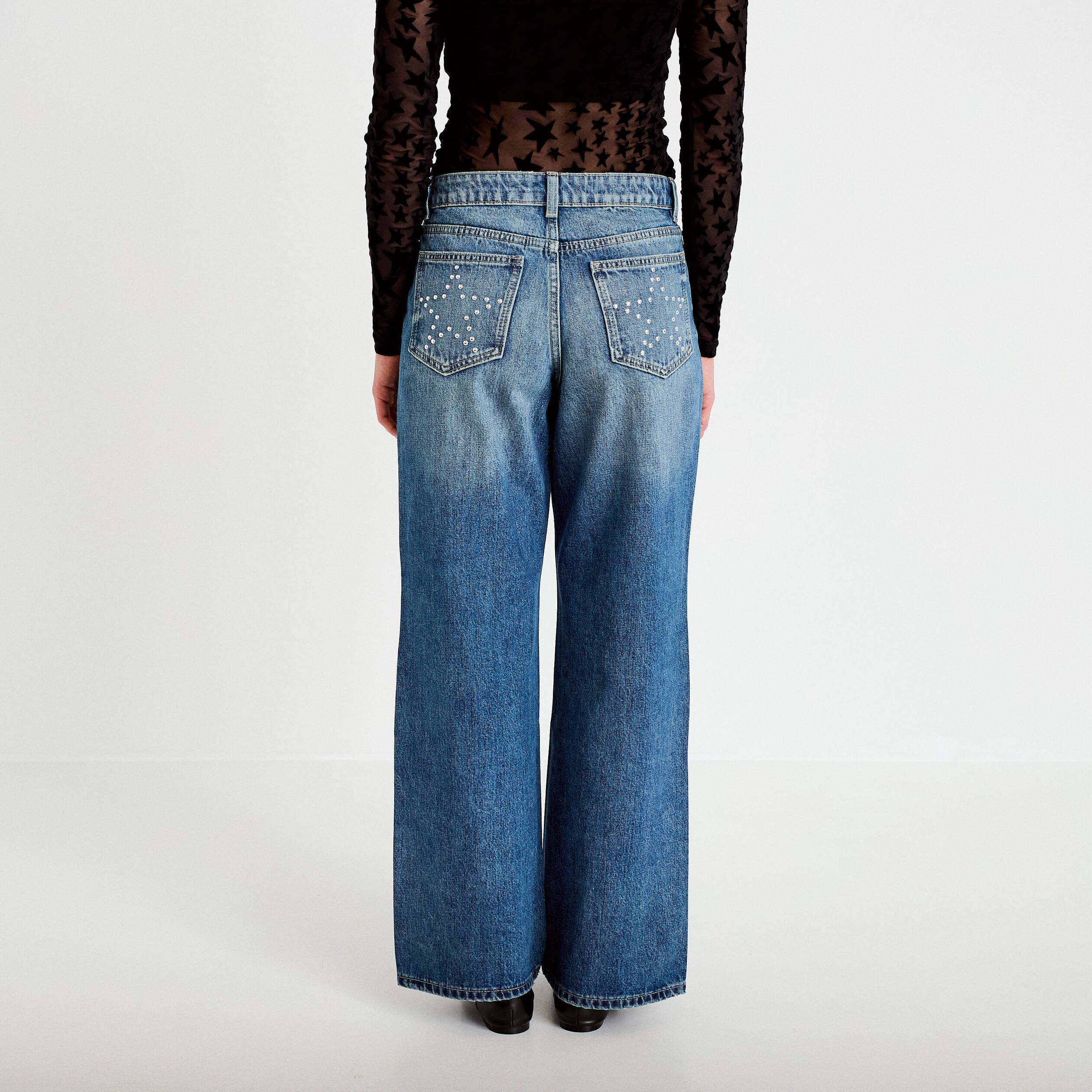 Jean wide leg taille basse denim double stone femme