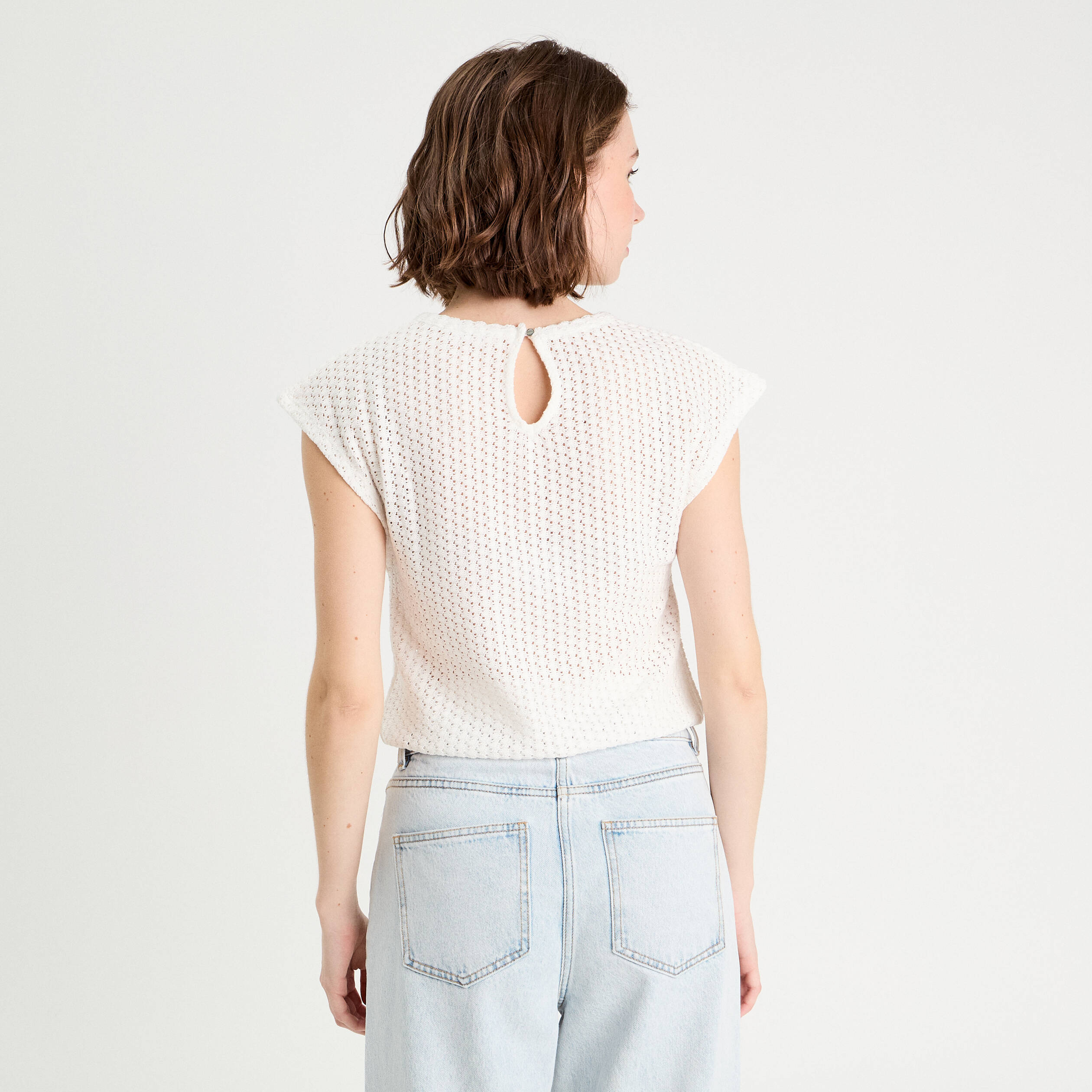D&eacute;bardeur ajour&eacute; ecru femme