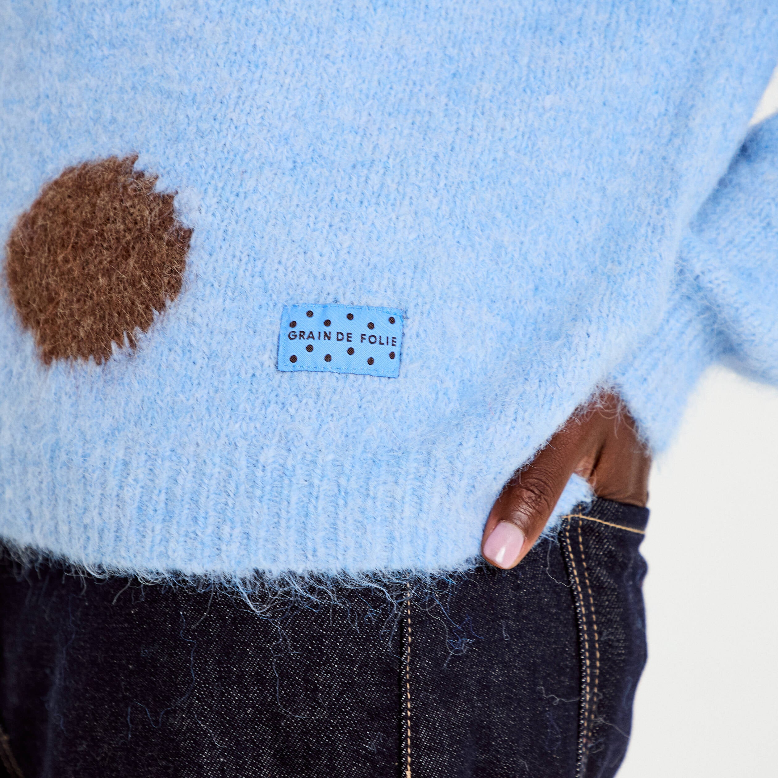 Pull manches longues bleu ciel femme
