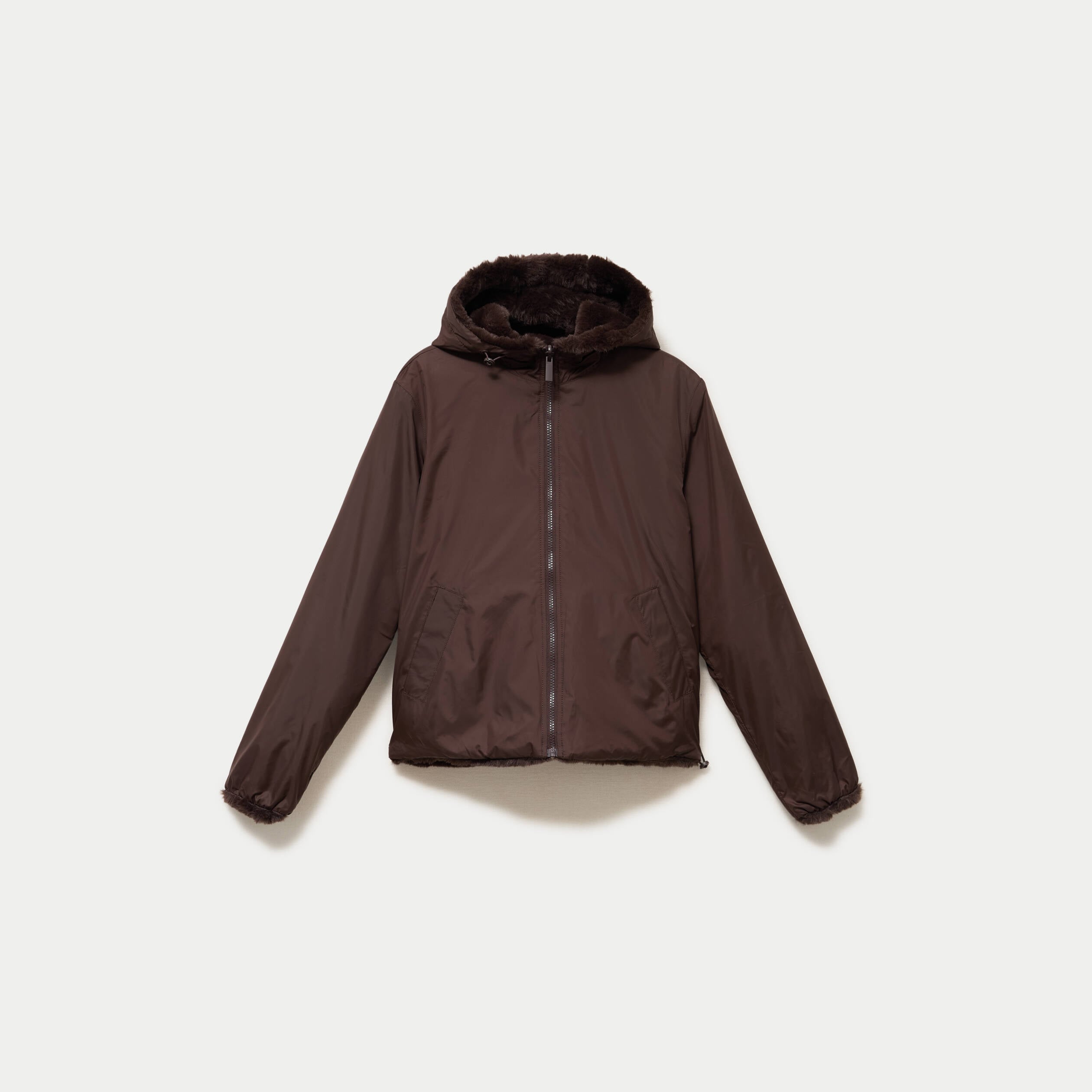 Parka r&eacute;versible &agrave; capuche marron fonc&eacute; femme