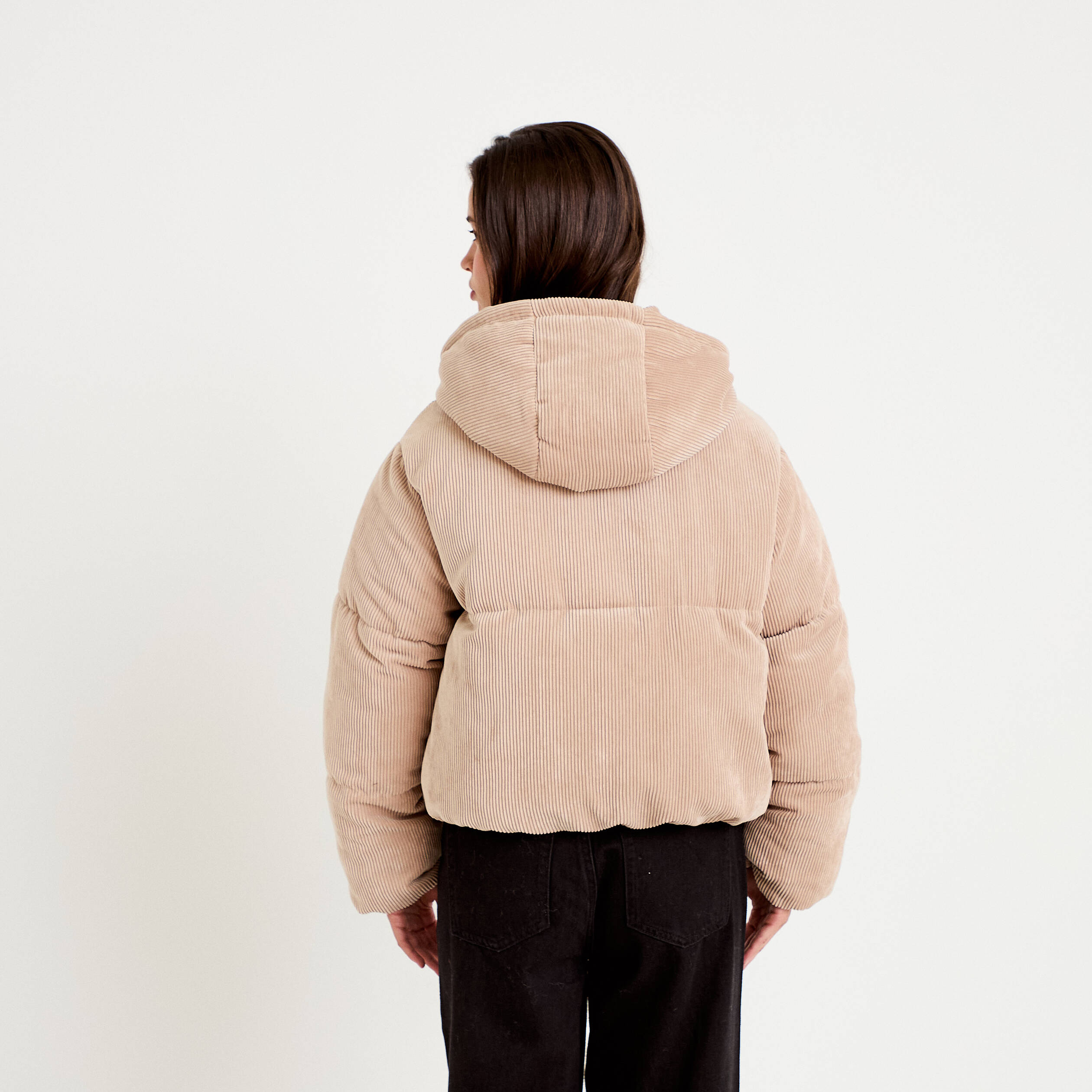 Doudoune r&eacute;versible courte velours beige femme