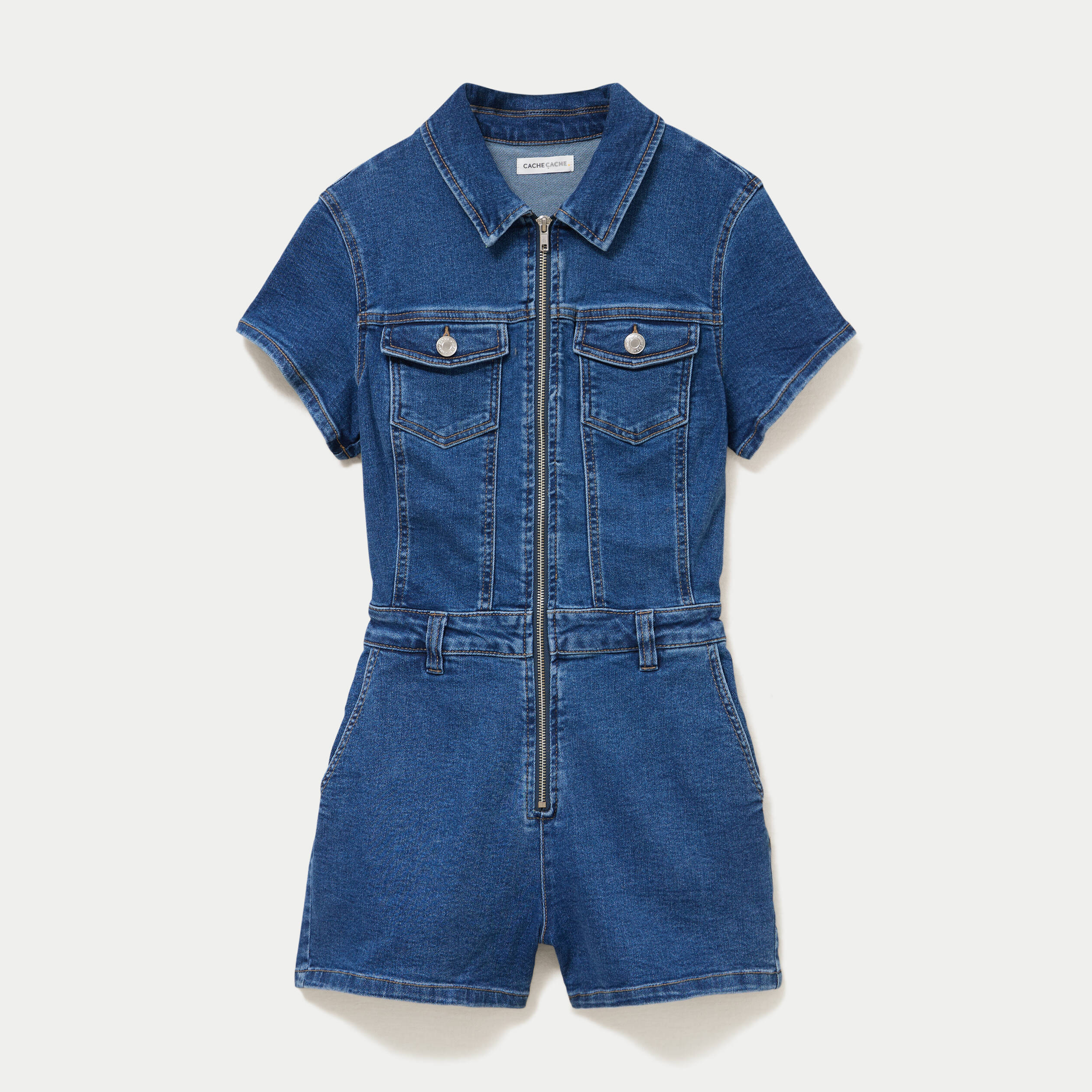 Combishort en jean denim double stone femme