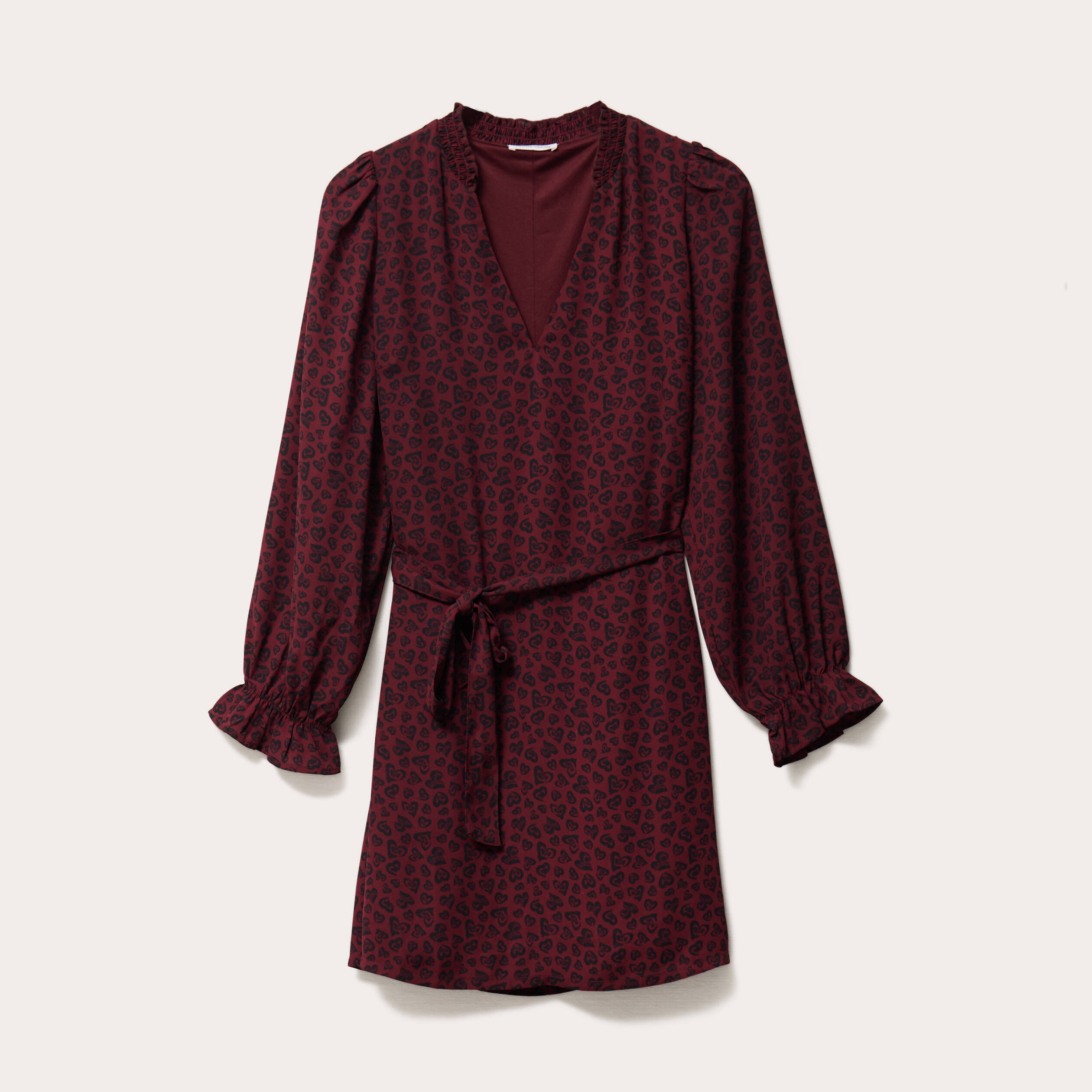 Robe droite ceintur&eacute;e rouge fonc&eacute; femme