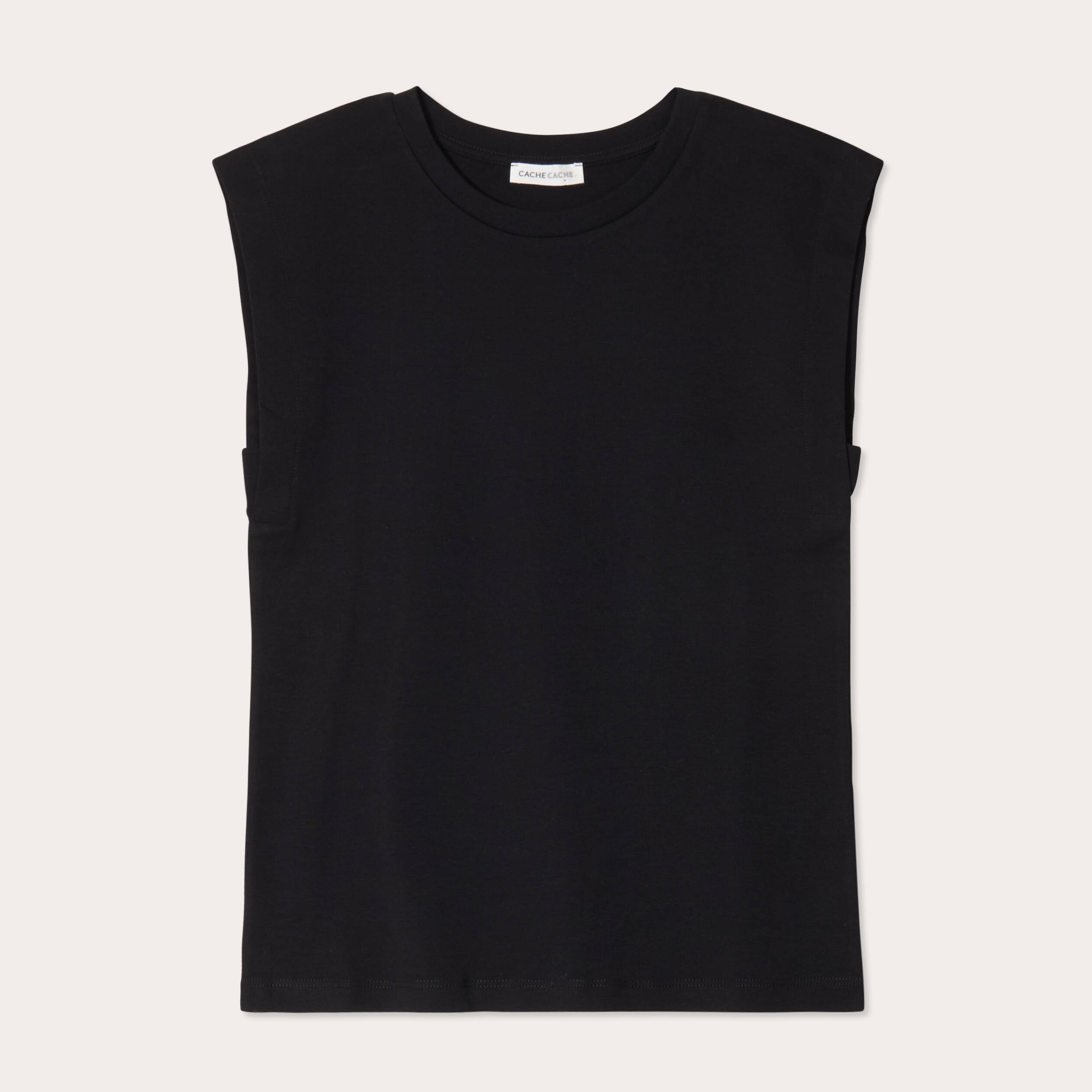 T-shirt col rond sans manches noir femme