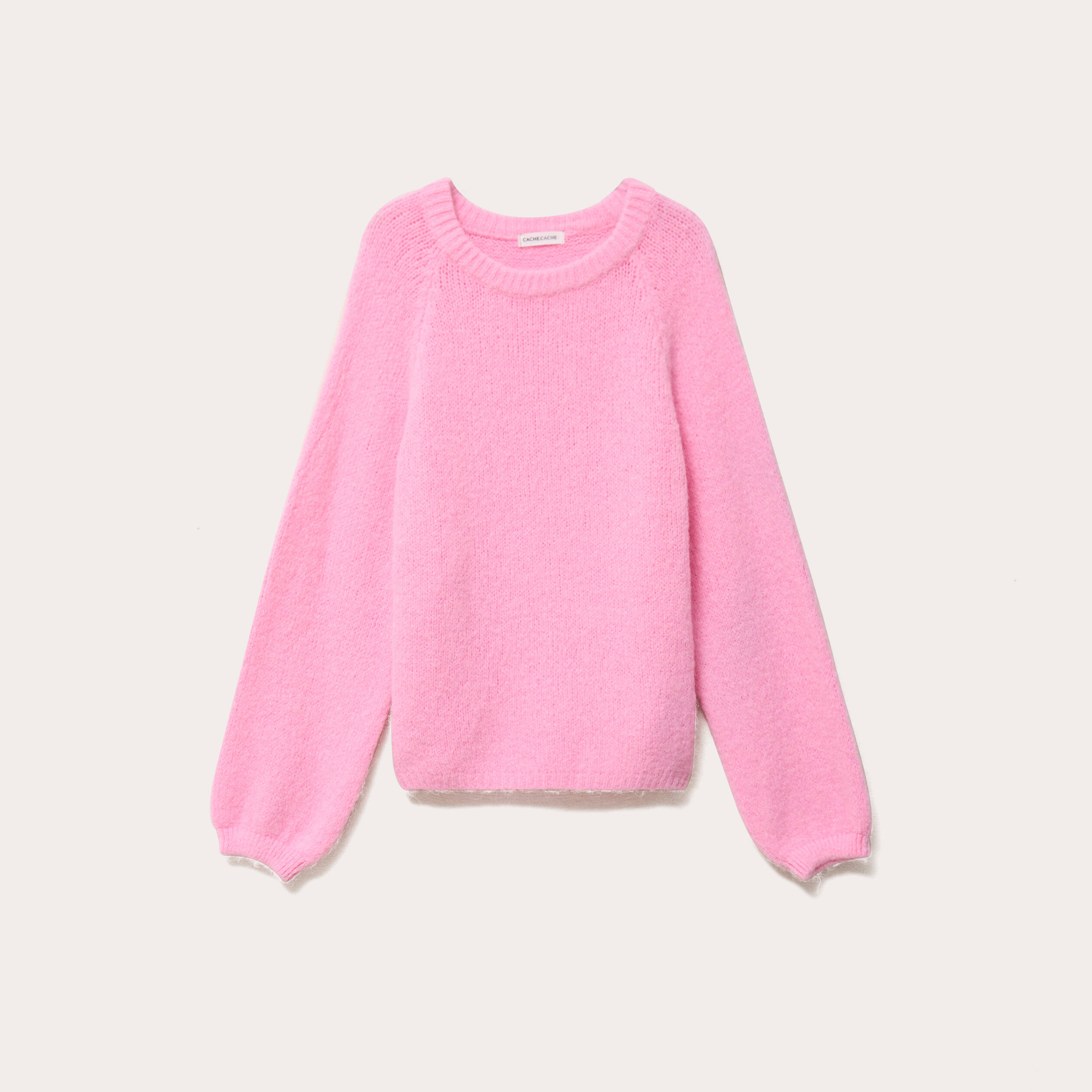 Pull ample col rond manches longues rose femme