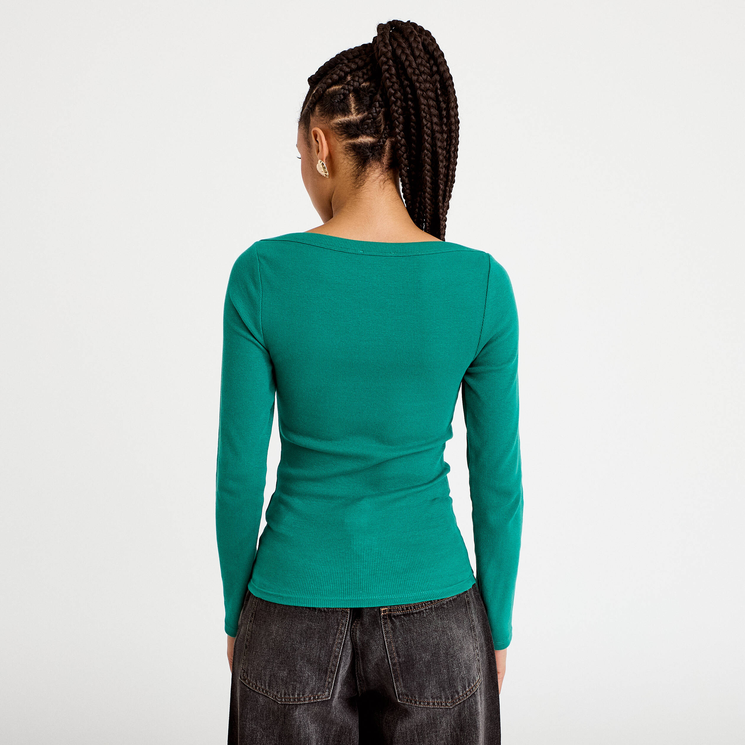 T-shirt col bateau vert &eacute;meraude femme