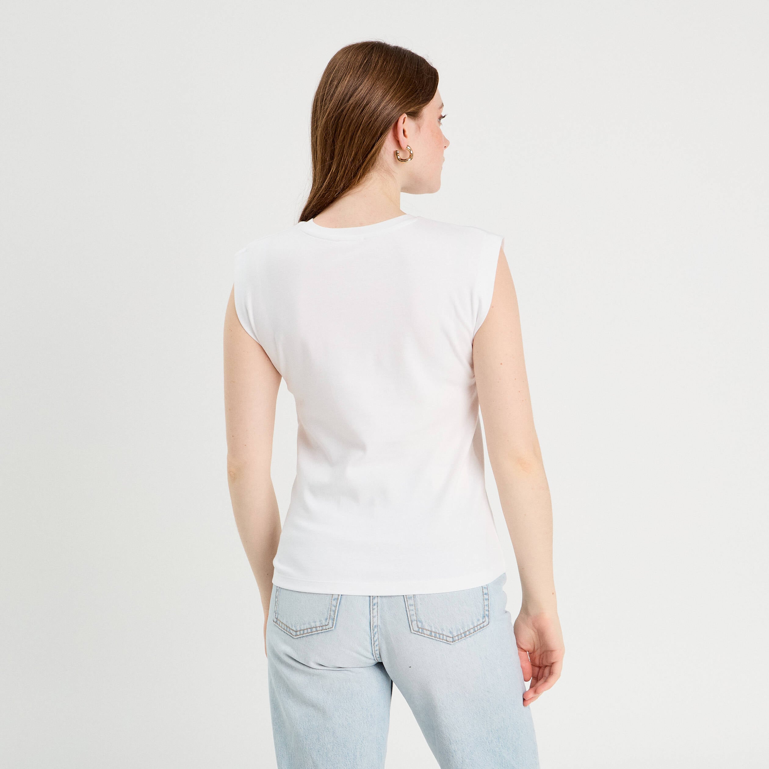 T-shirt col rond sans manches blanc femme