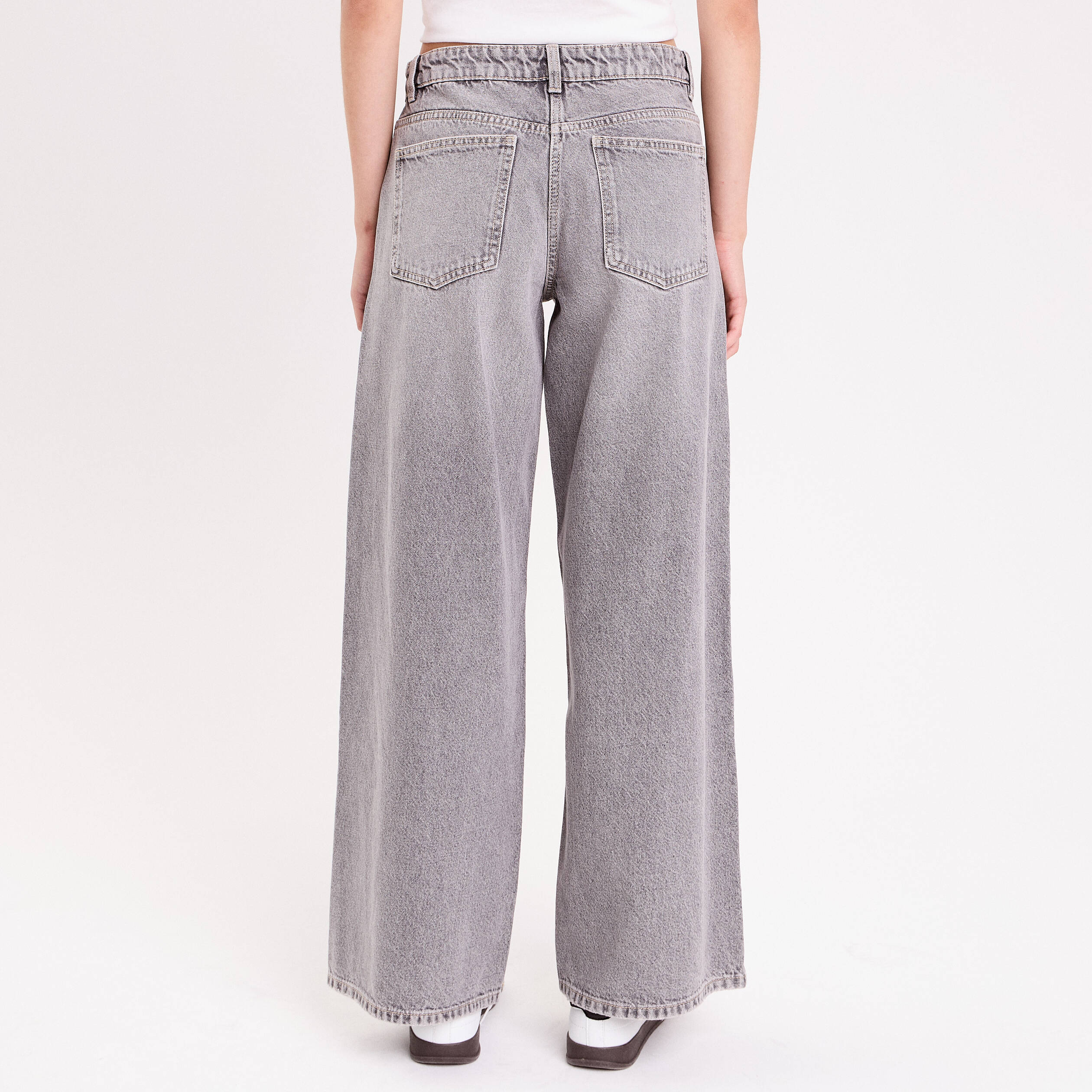 Jean wide leg taille standard denim gris femme