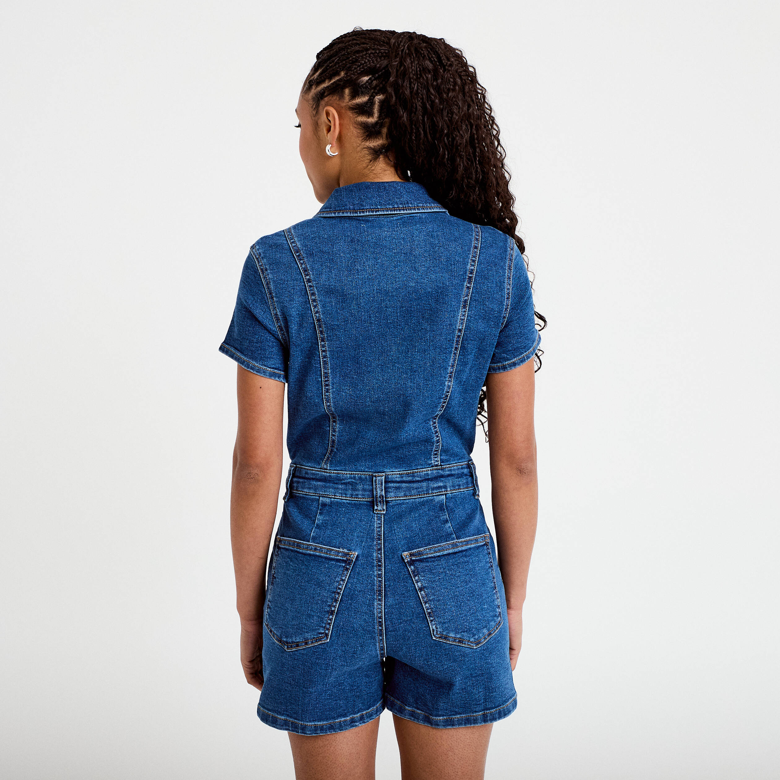 Combishort en jean denim double stone femme