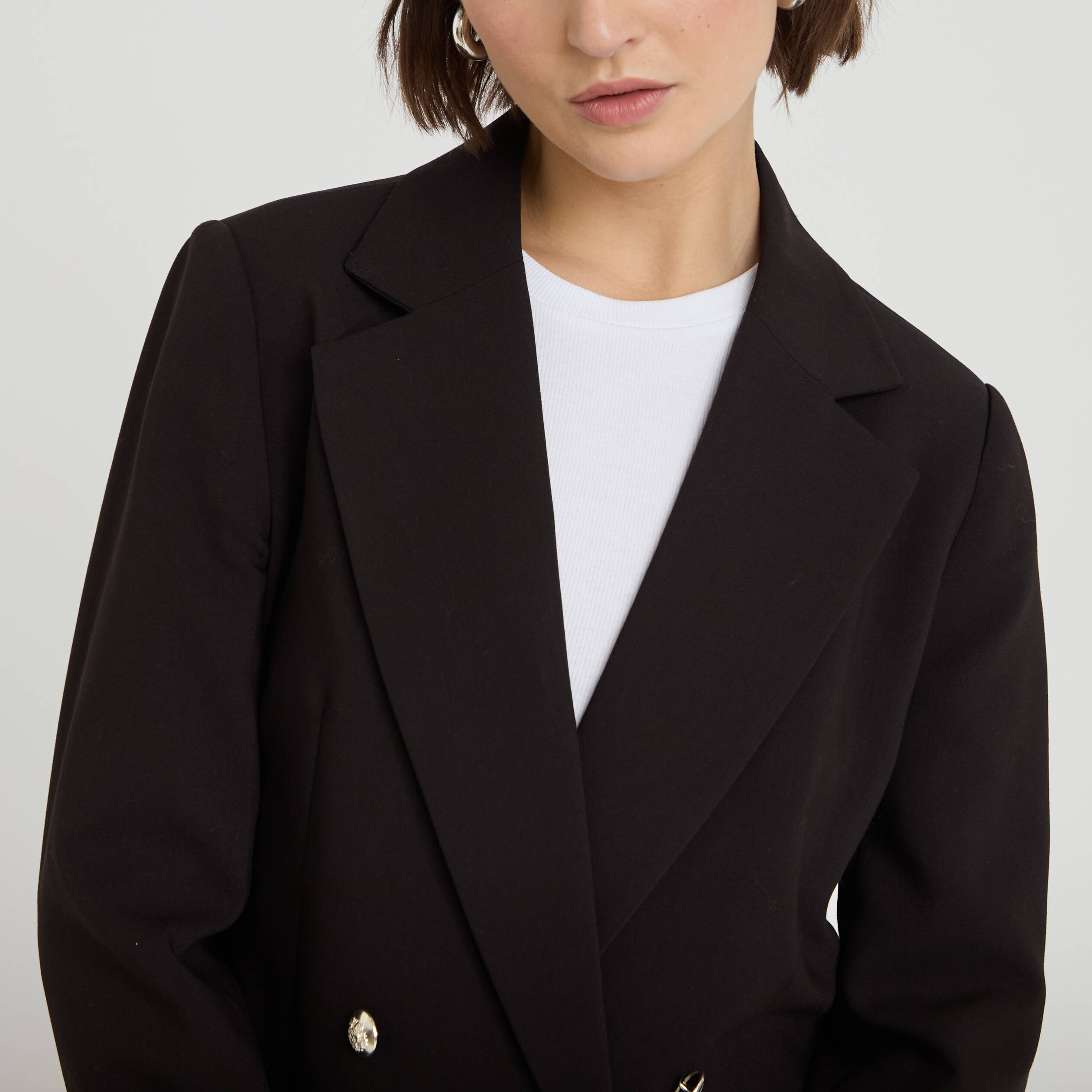 Blazer col tailleur manches longues noir femme