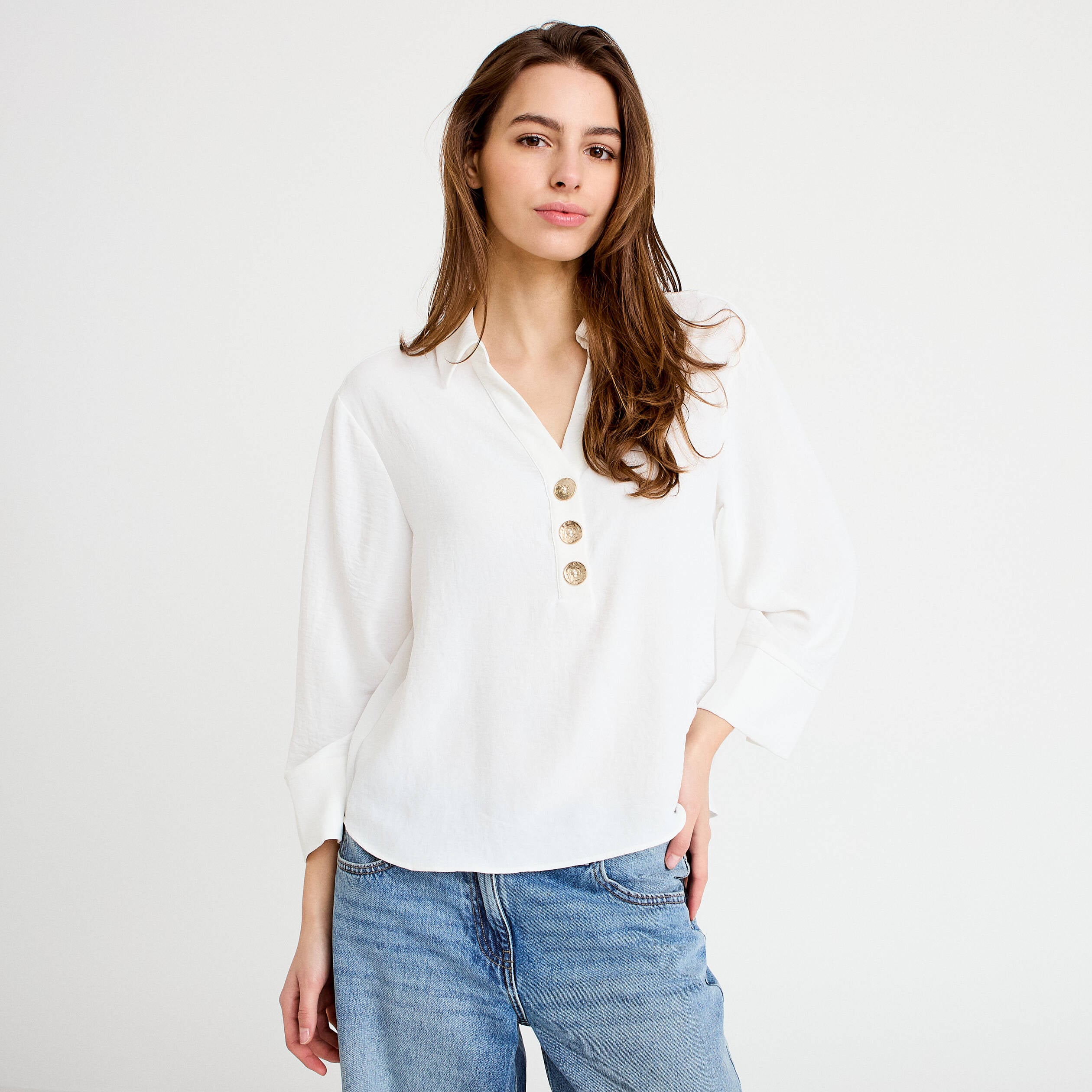 Blouse manches longues ecru femme