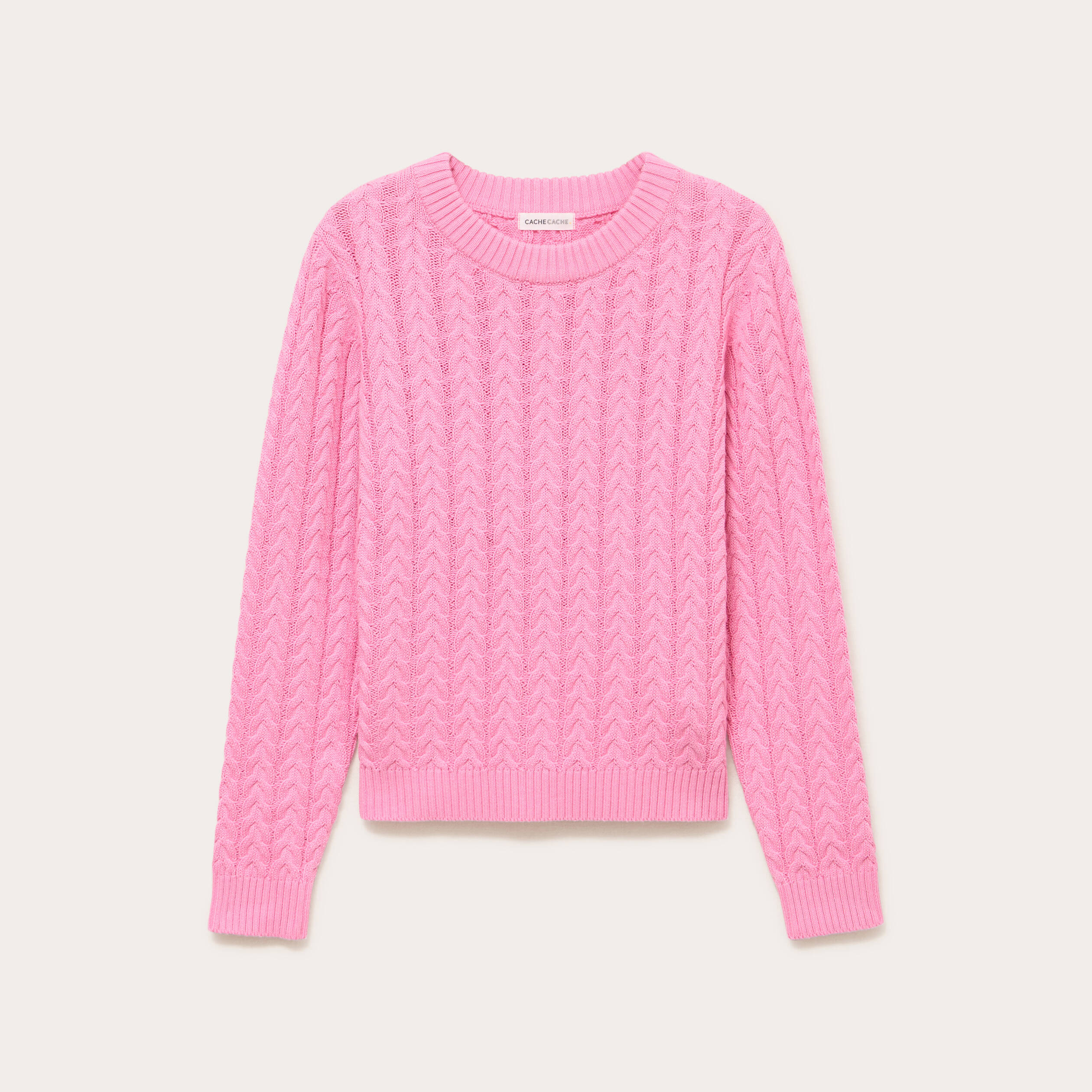 Pull torsad&eacute; rose femme