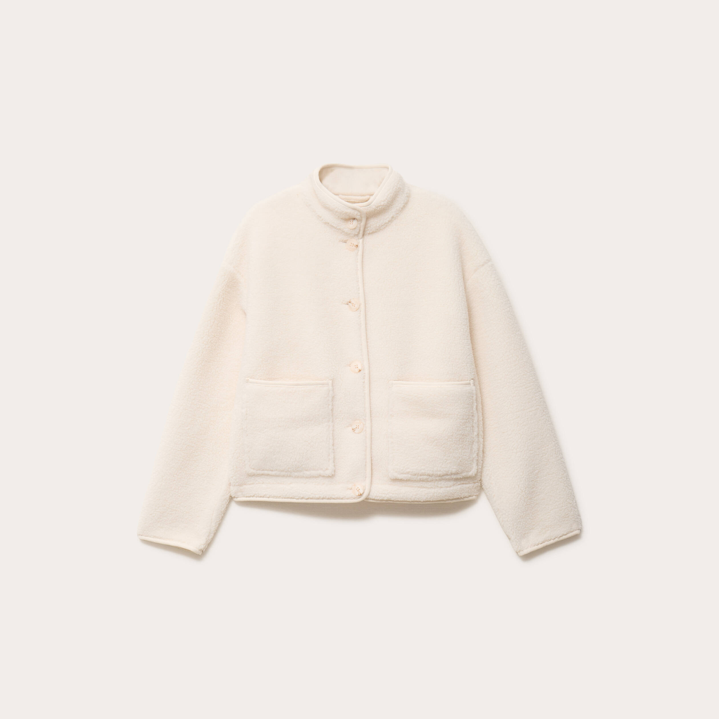 Veste droite courte effet polaire ecru femme