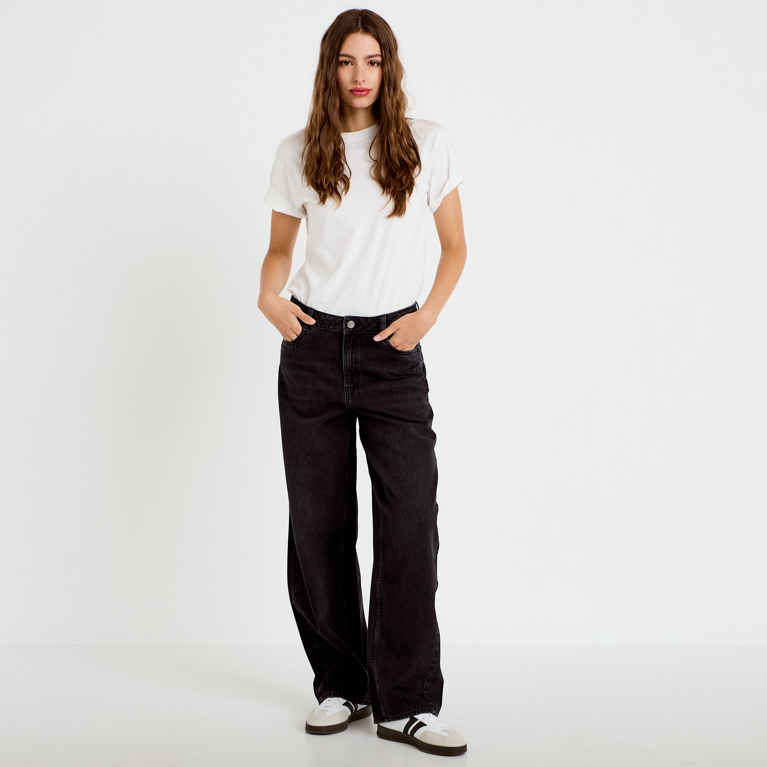 Jean coupe large denim noir femme