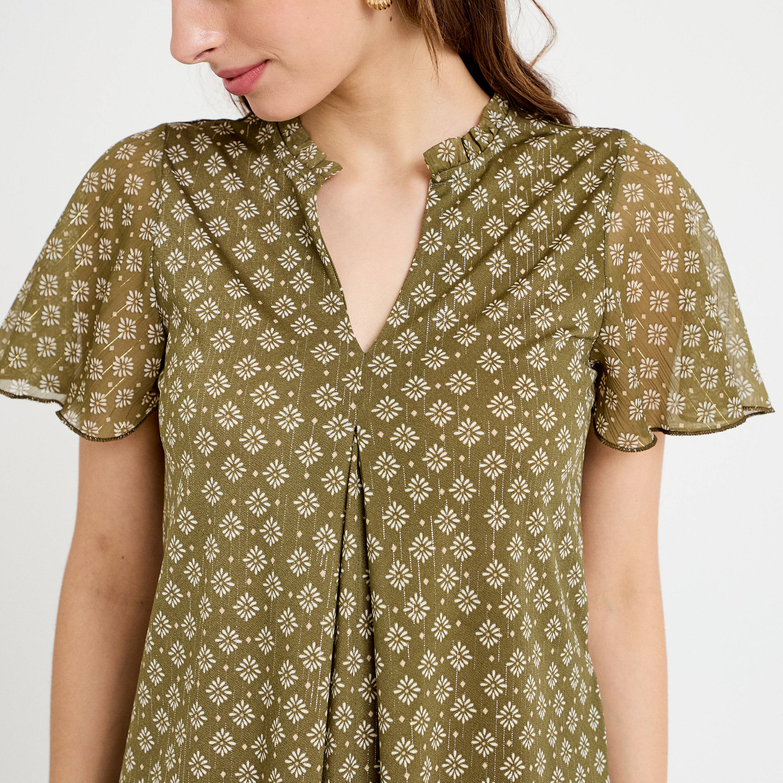 Blouse droite longue manches courtes vert femme