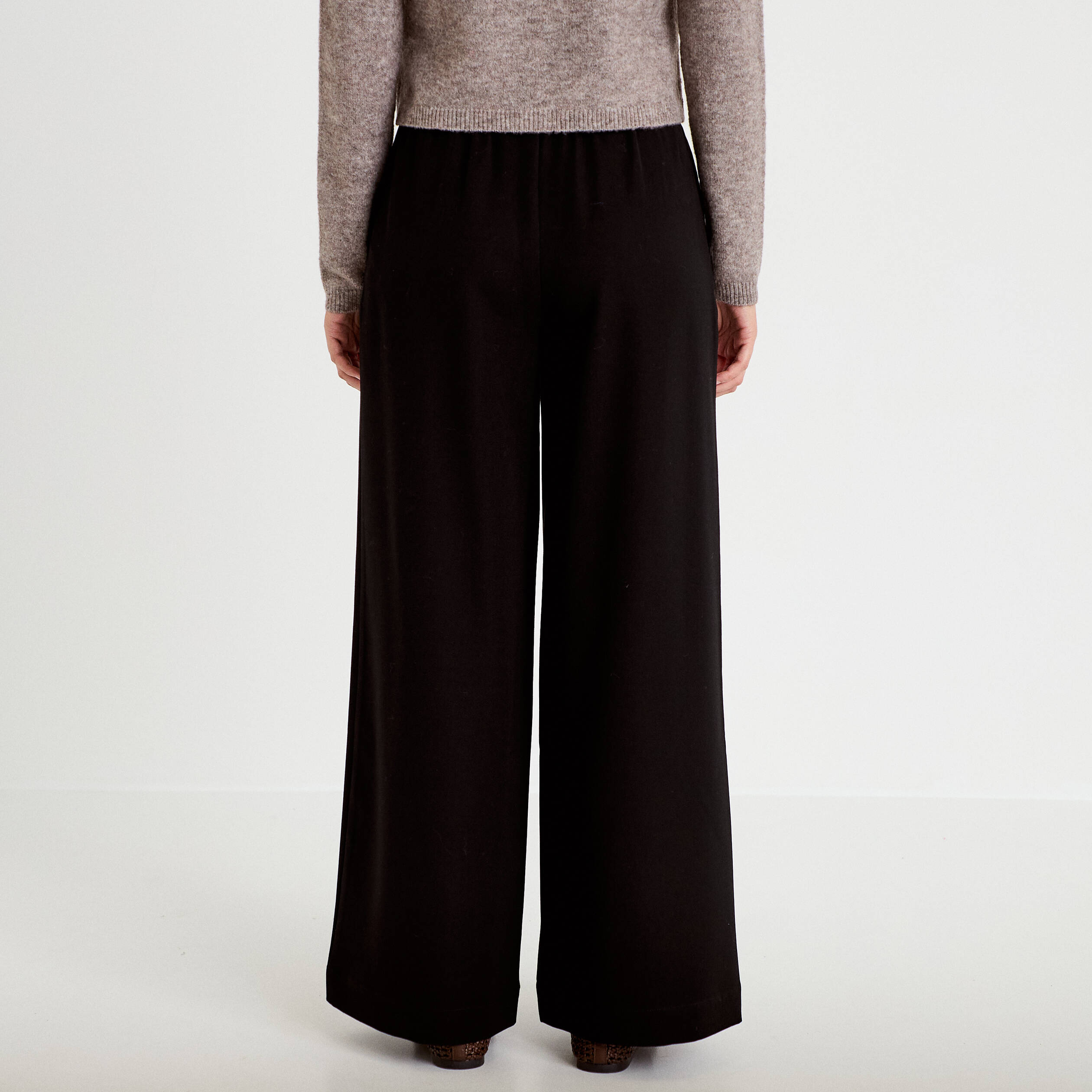 Pantalon large taille haute noir femme