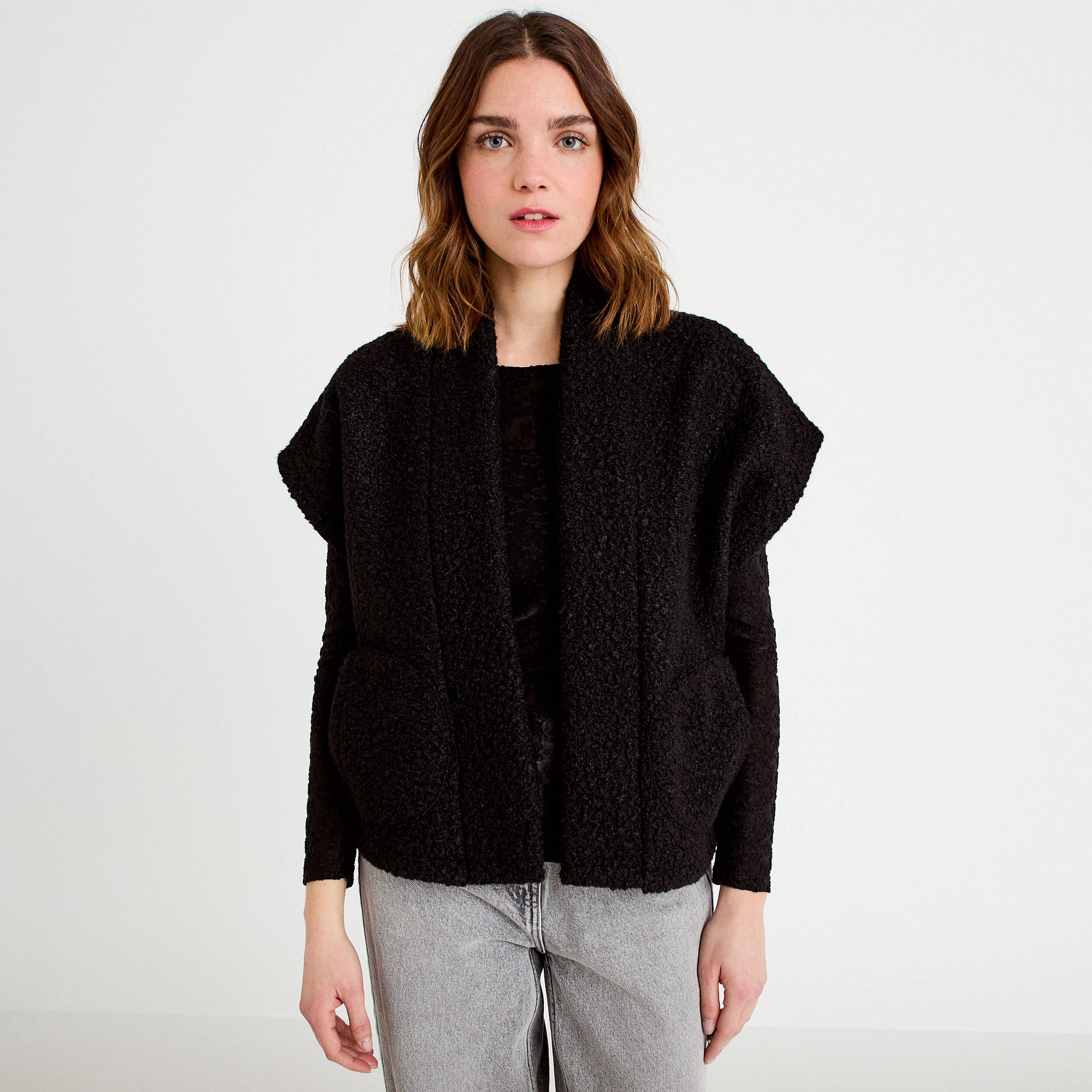 Gilet polaire manches courtes noir femme