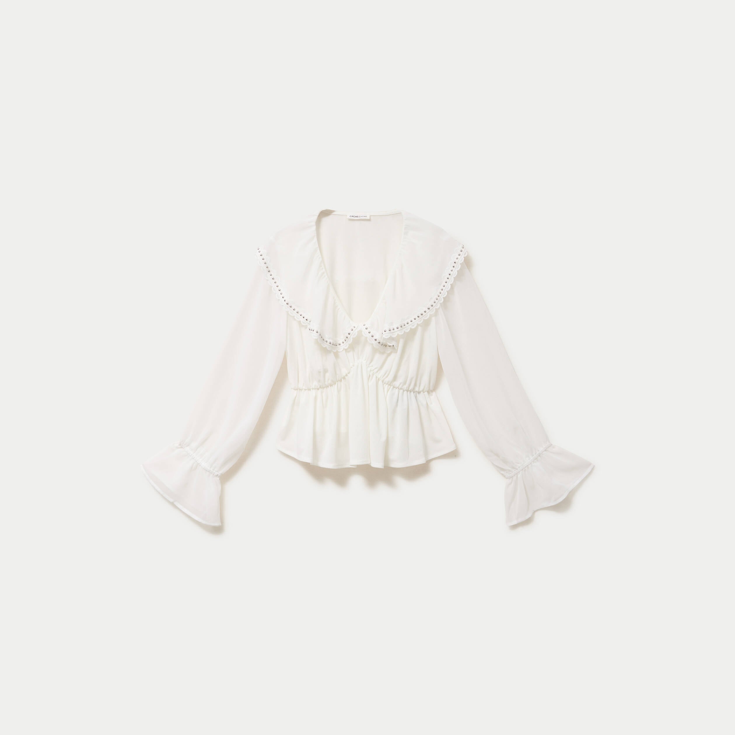 Blouse col claudine bas resserr&eacute; ecru femme