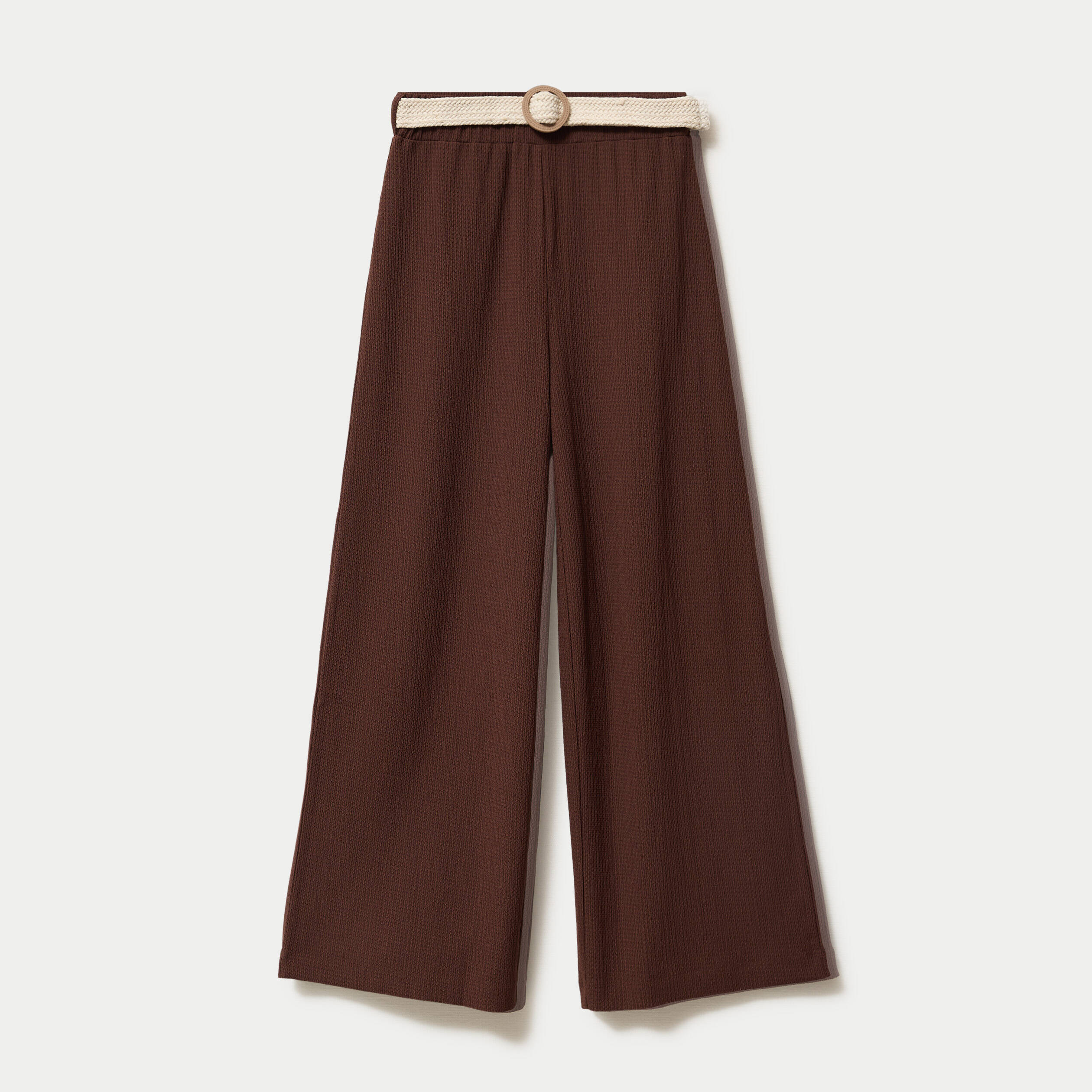 Pantalon large fluide ceintur&eacute; marron fonc&eacute; femme