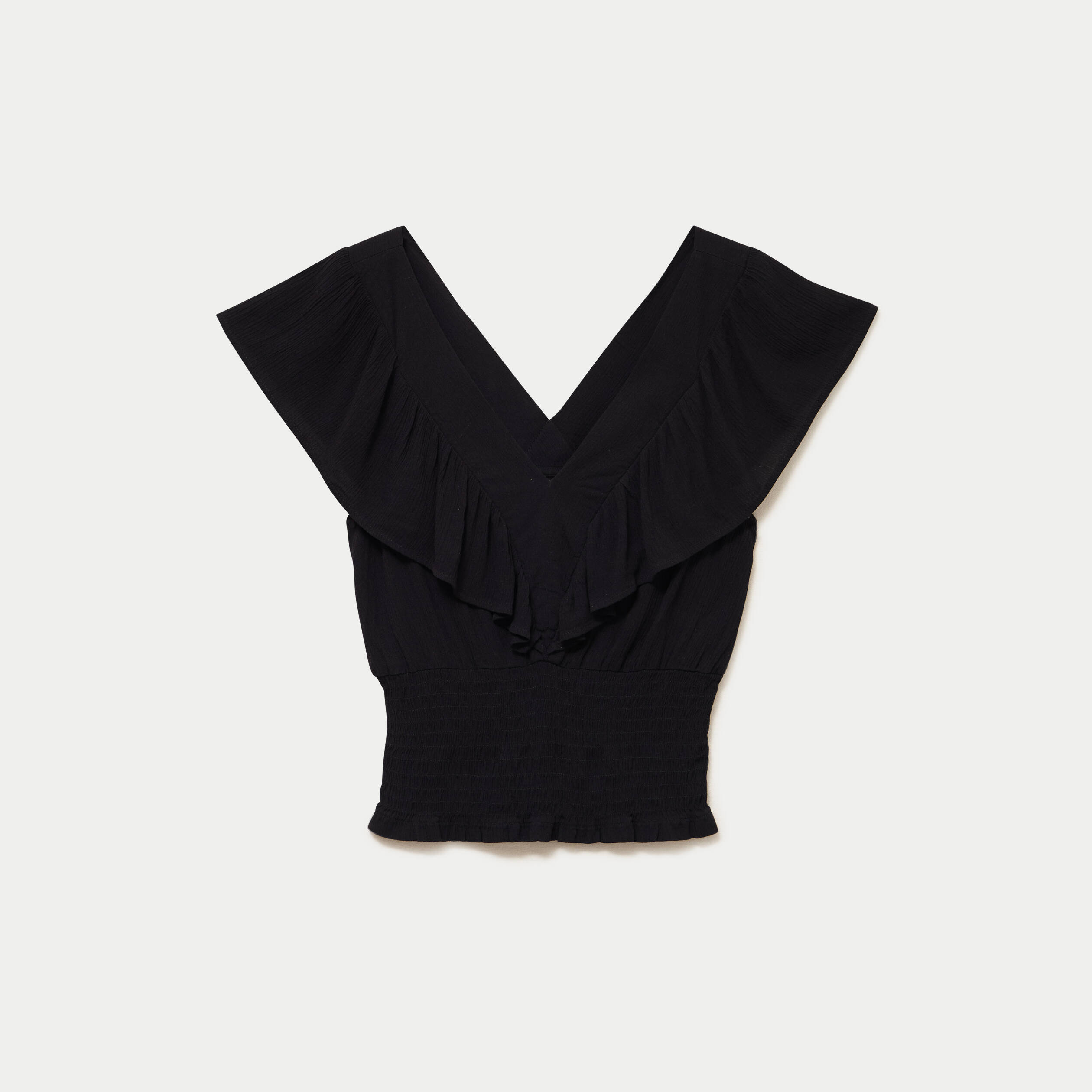 Blouse cintr&eacute;e cropped sans manches noir femme