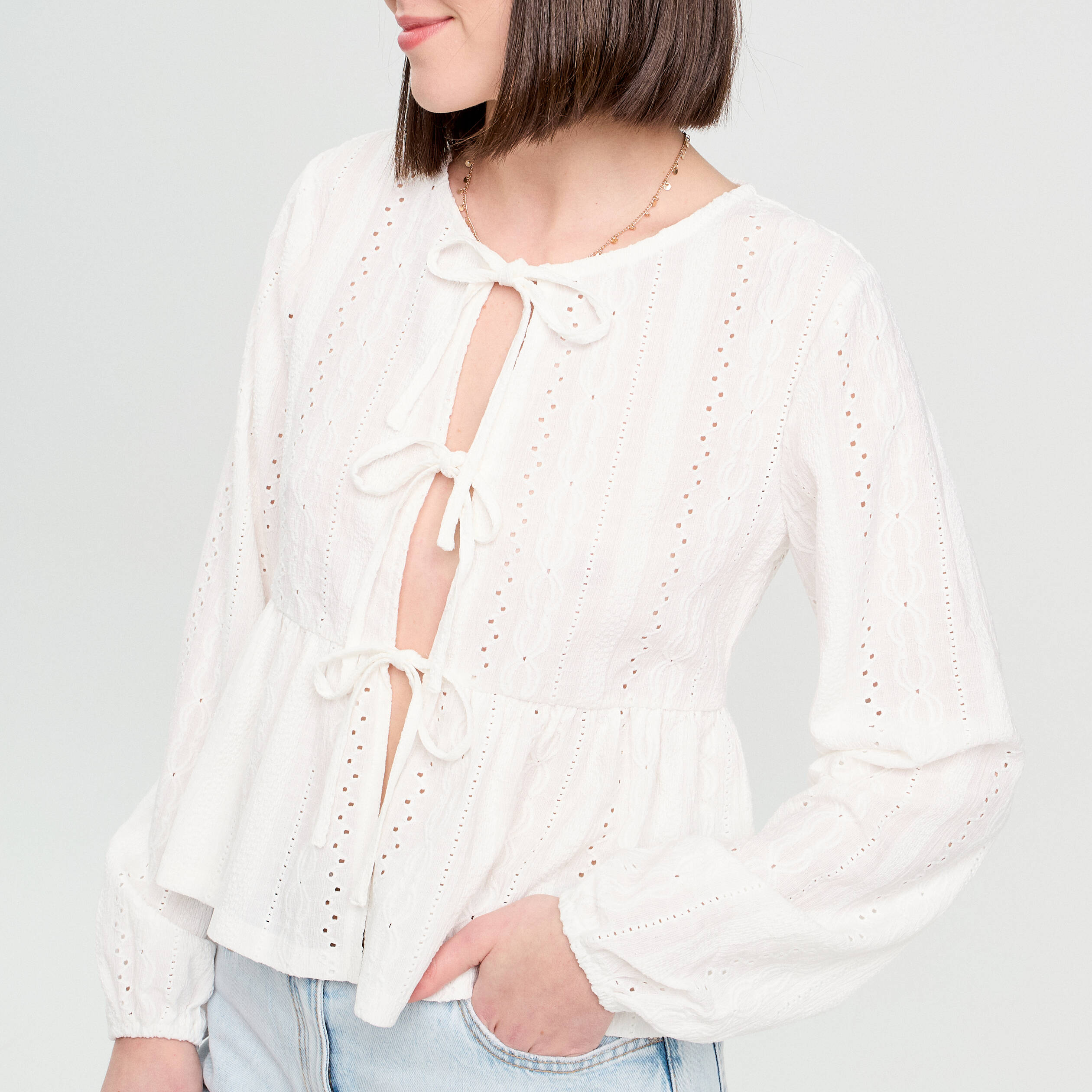 Blouse broderie anglaise ecru femme