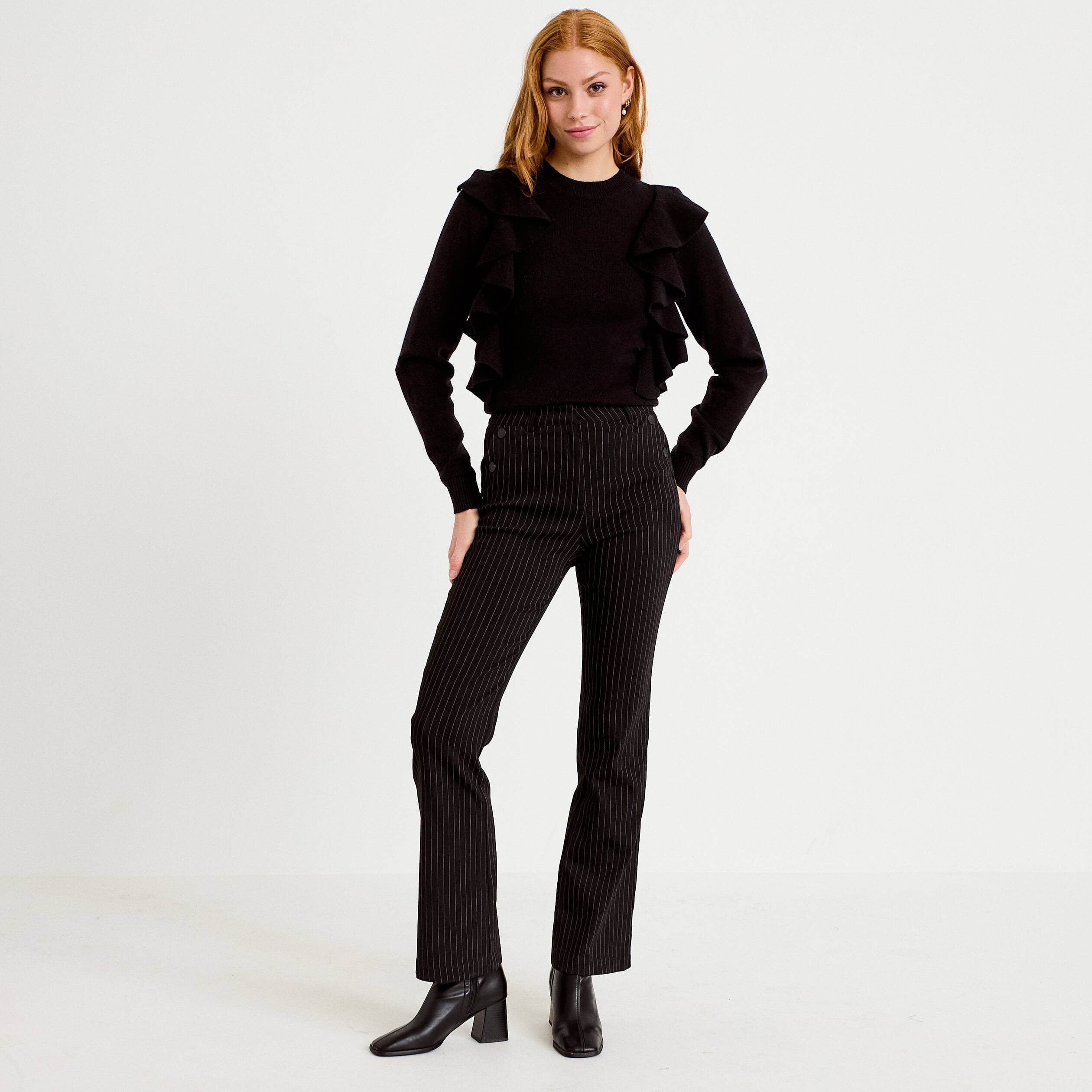 Pantalon bootcut taille haute noir femme