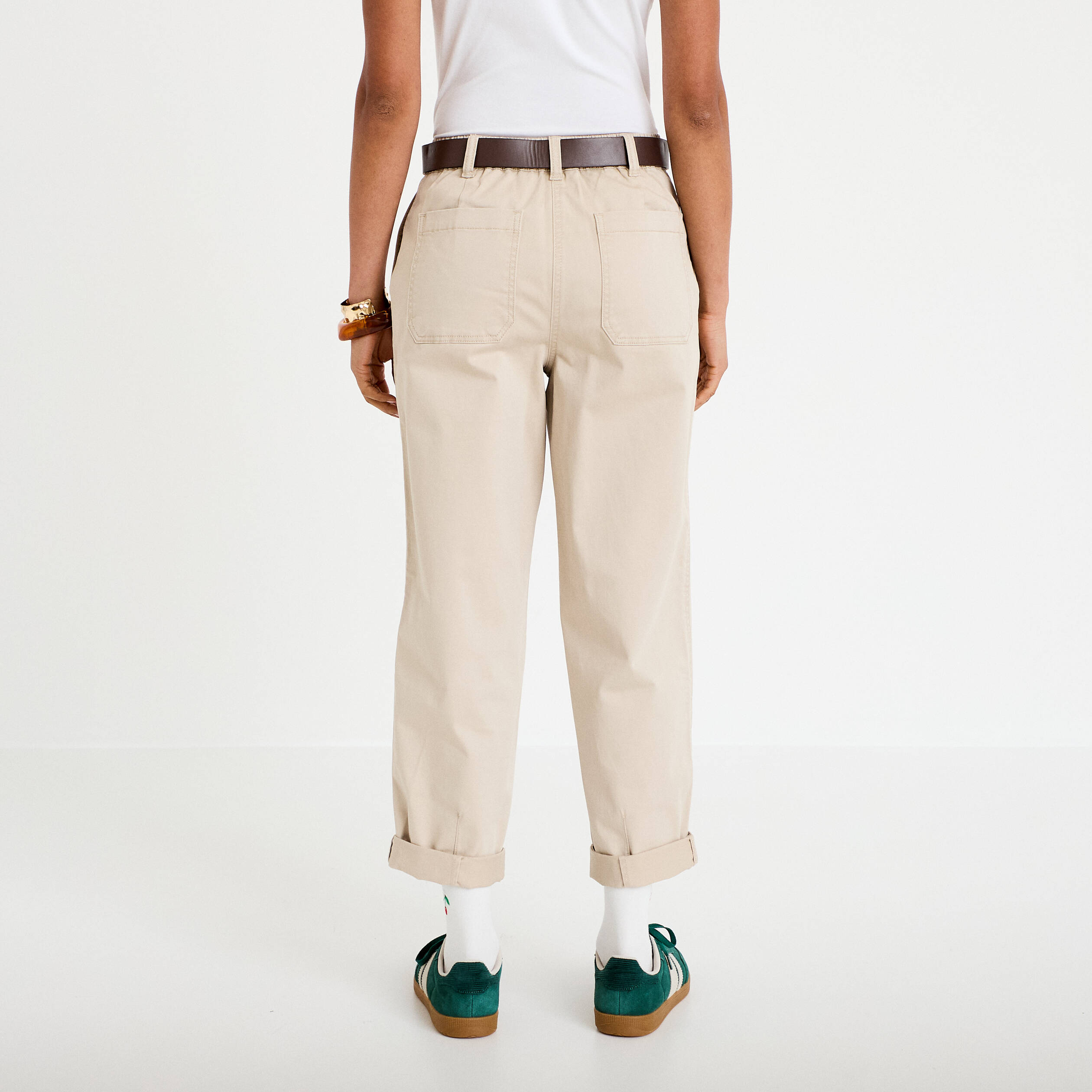 Pantalon chino avec ceinture amovible beige femme