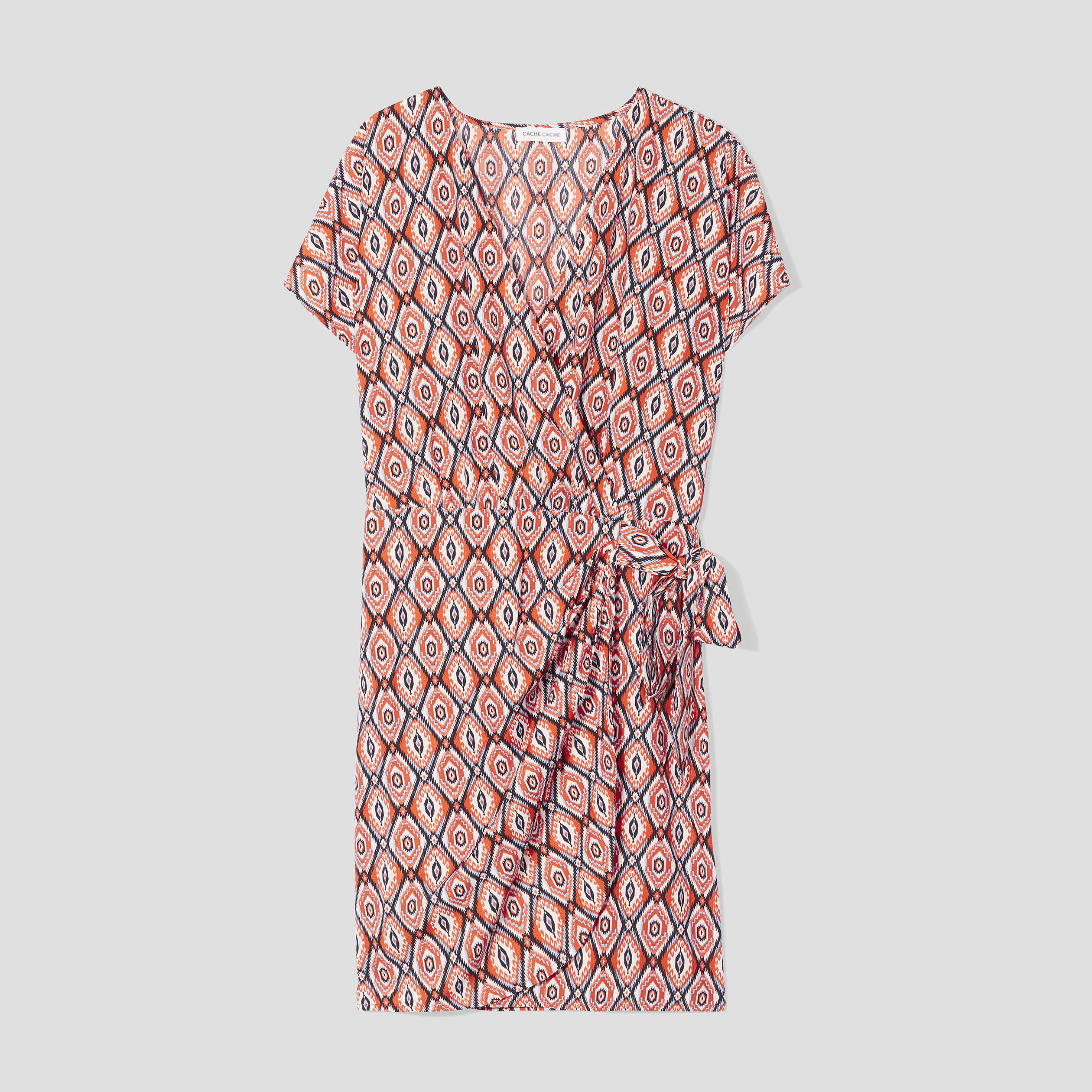 Robe portefeuille avec noeud beige femme