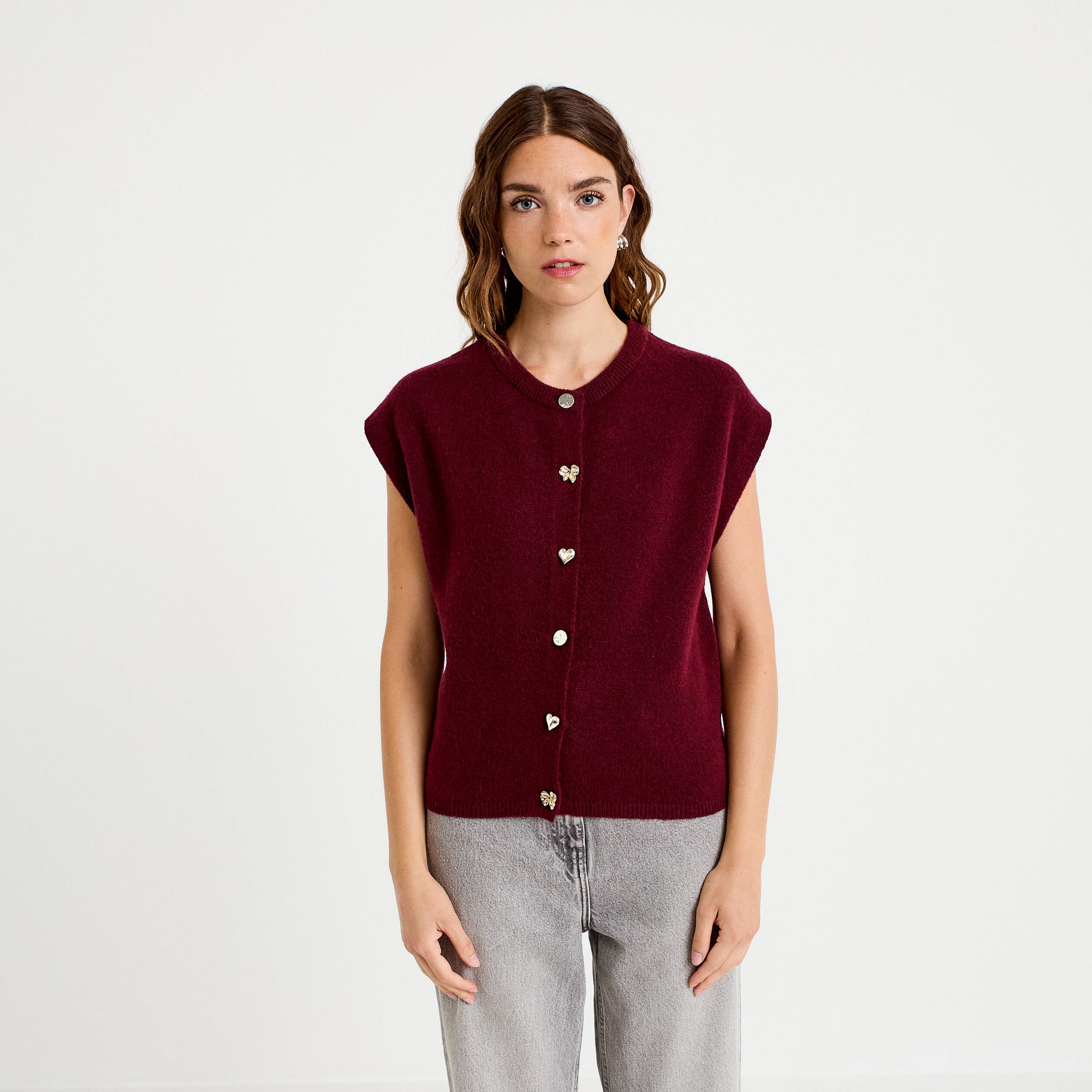 Gilet ample sans manches bordeaux femme