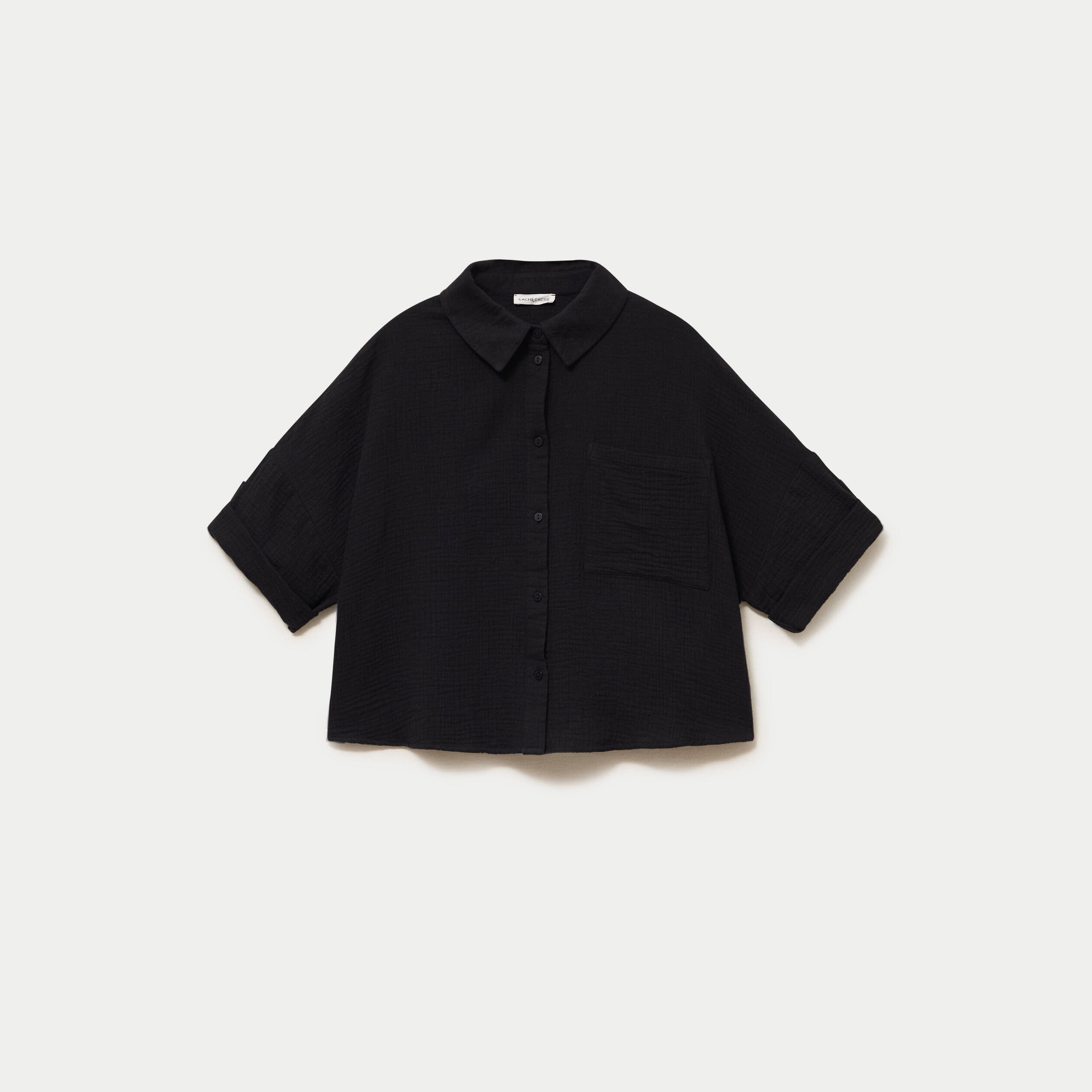 Chemise manches 3/4 noir femme