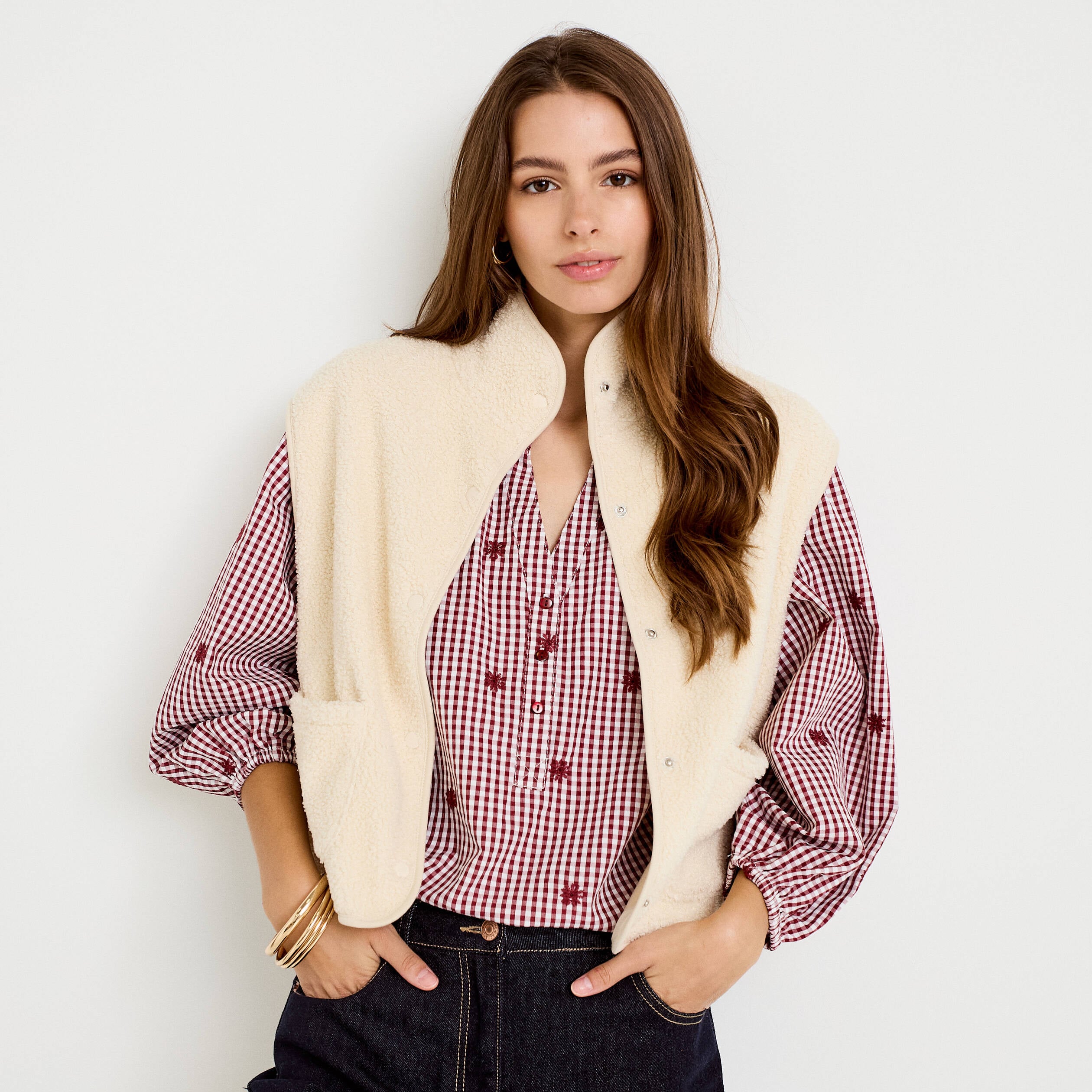 Veste sans manches effet polaire ecru femme