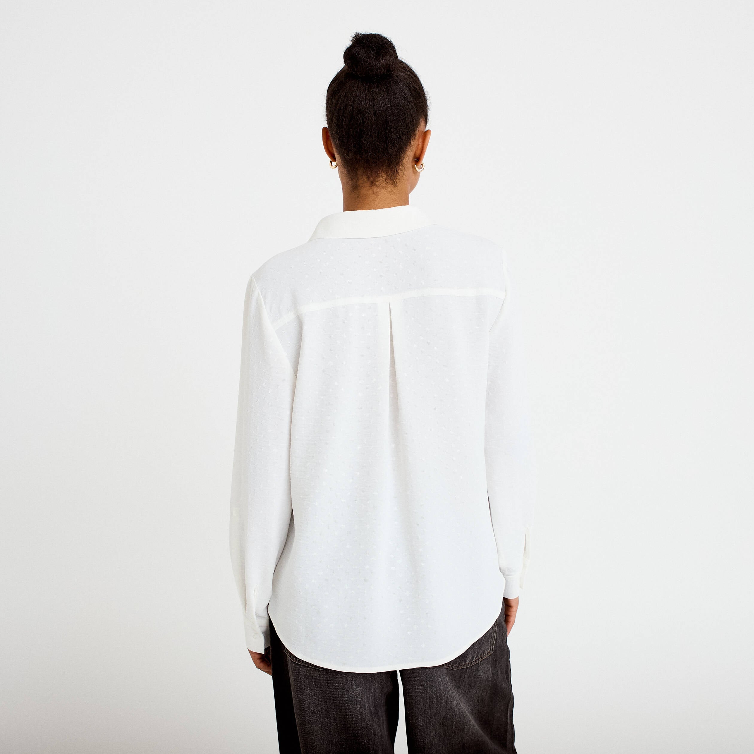 Blouse droite manches longues ecru femme