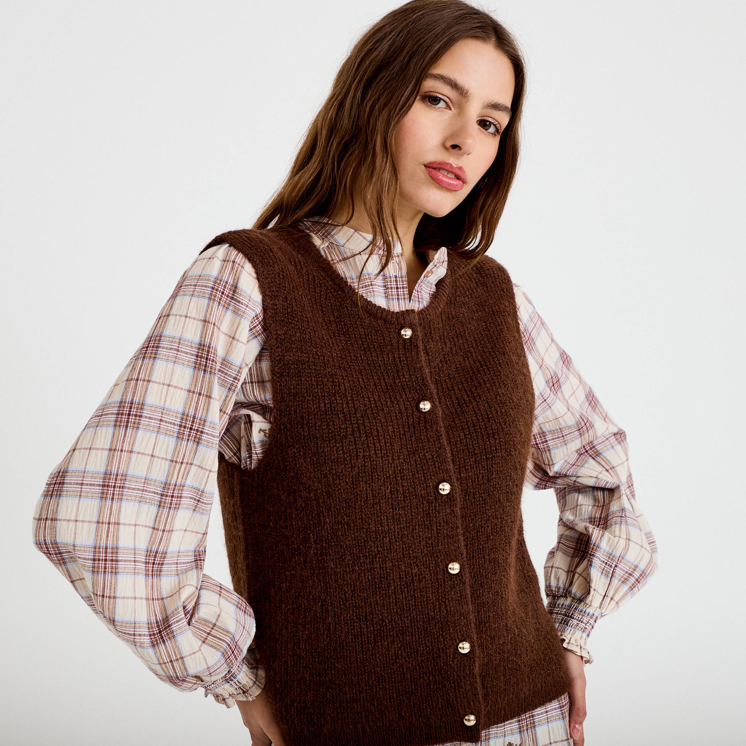 Gilet sans manches marron fonc&eacute; femme