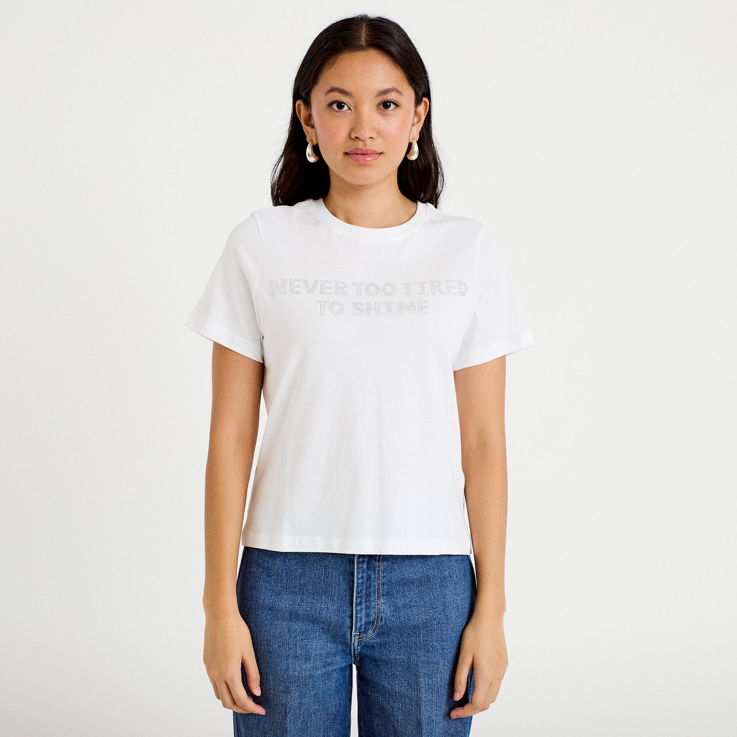 T-shirt col rond manches courtes blanc femme