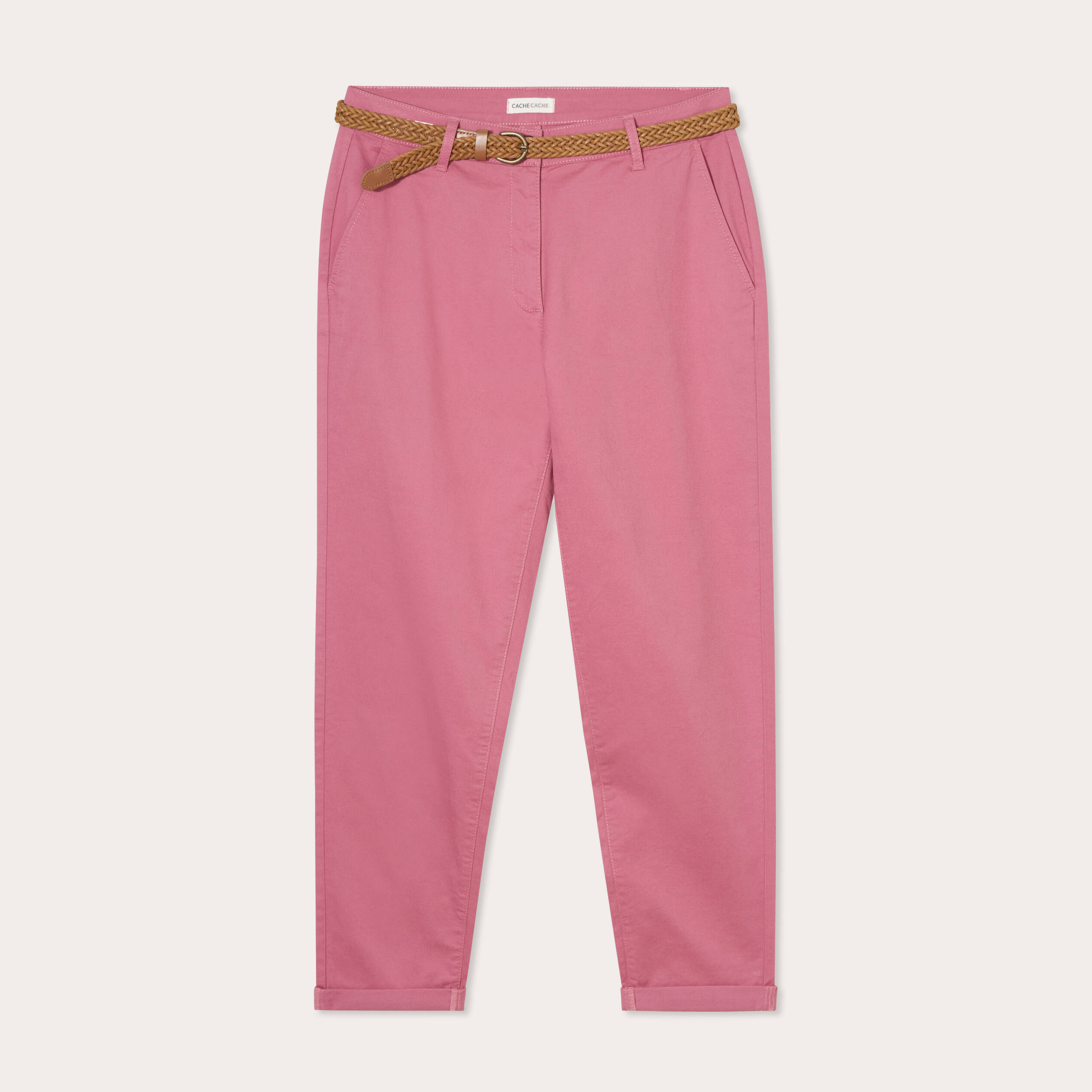 Pantalon chino 7/8&egrave;me vieux rose femme