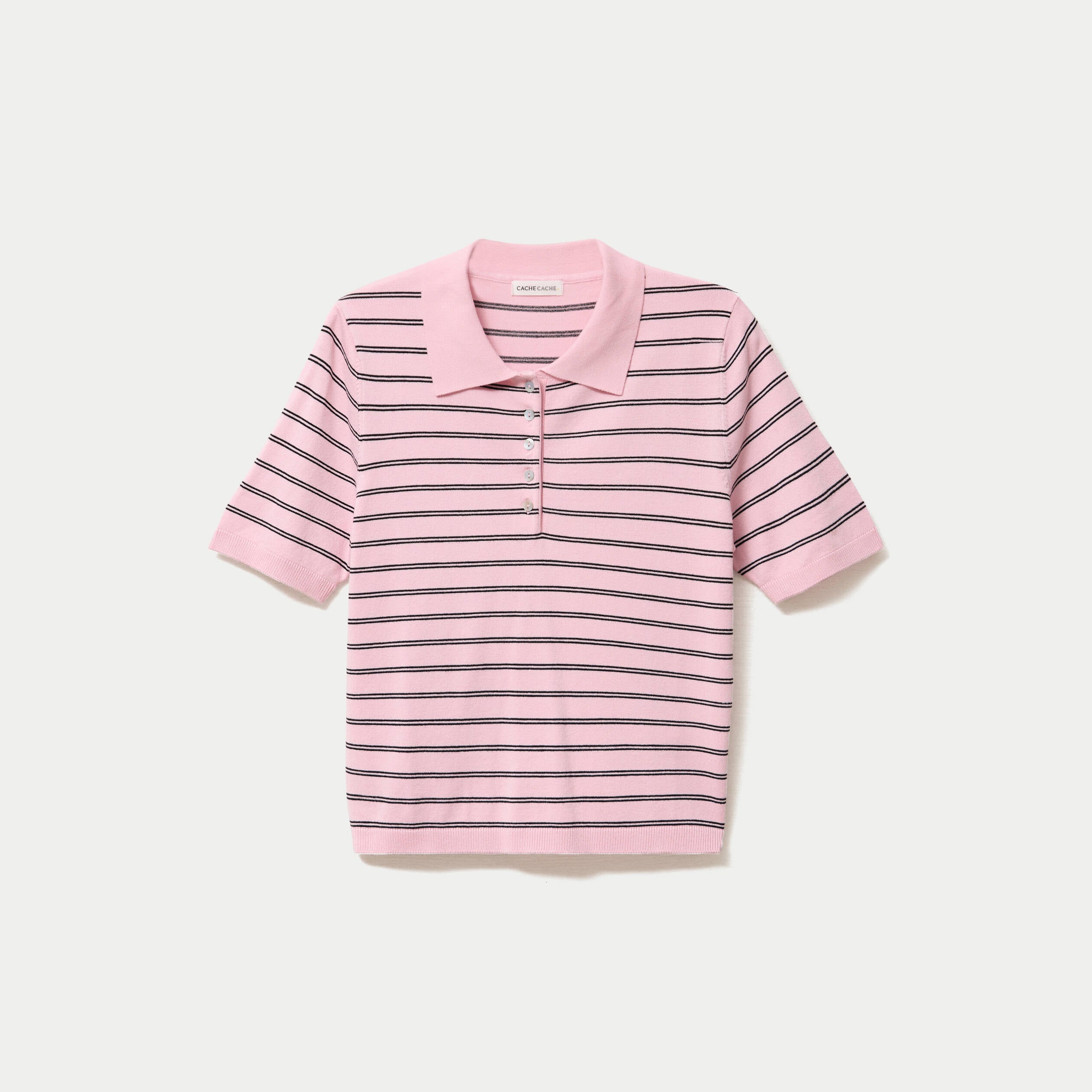 Polo manches courtes col chemise rose femme