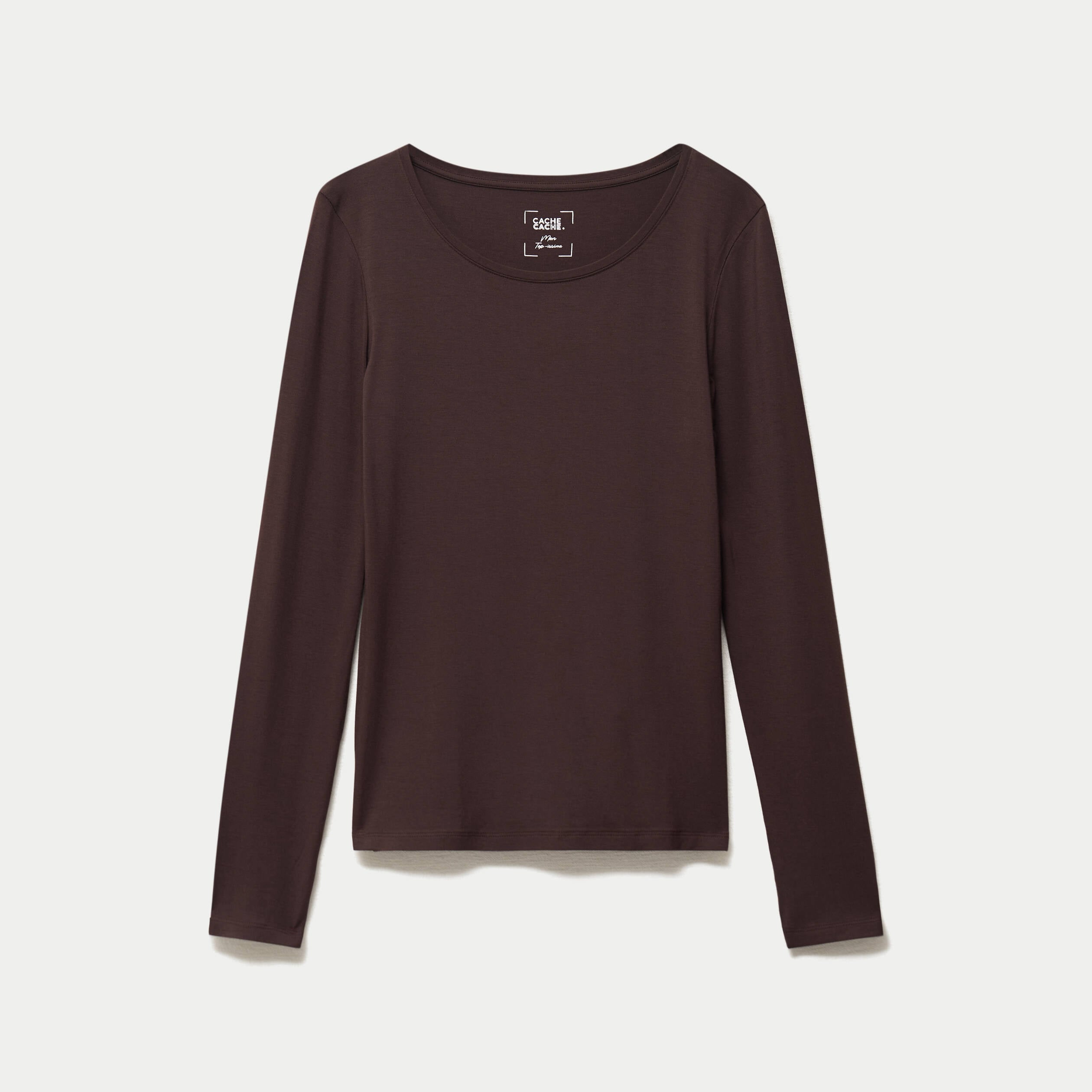 T-shirt uni &agrave; manches longues marron fonc&eacute; femme