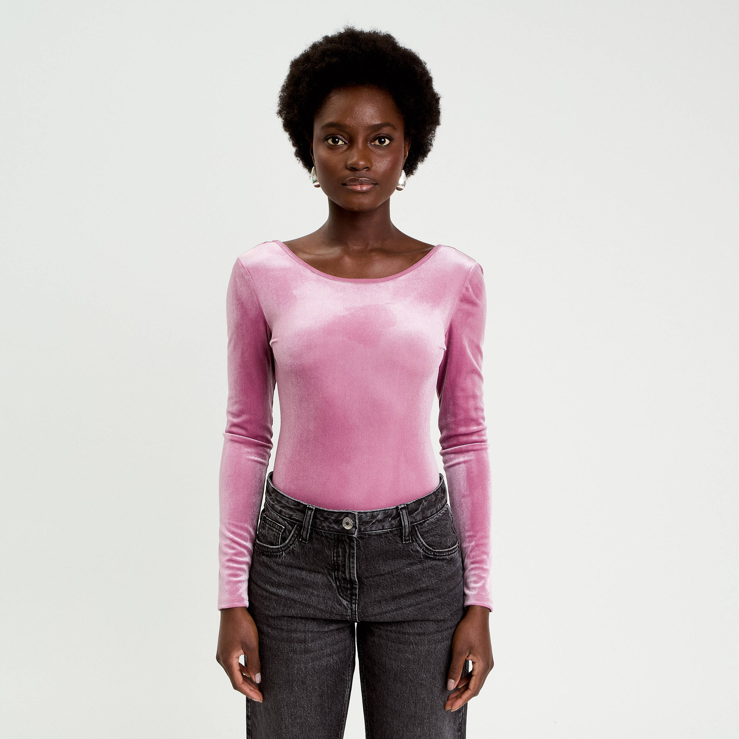Body en velours d&eacute;collet&eacute; dos rose clair femme
