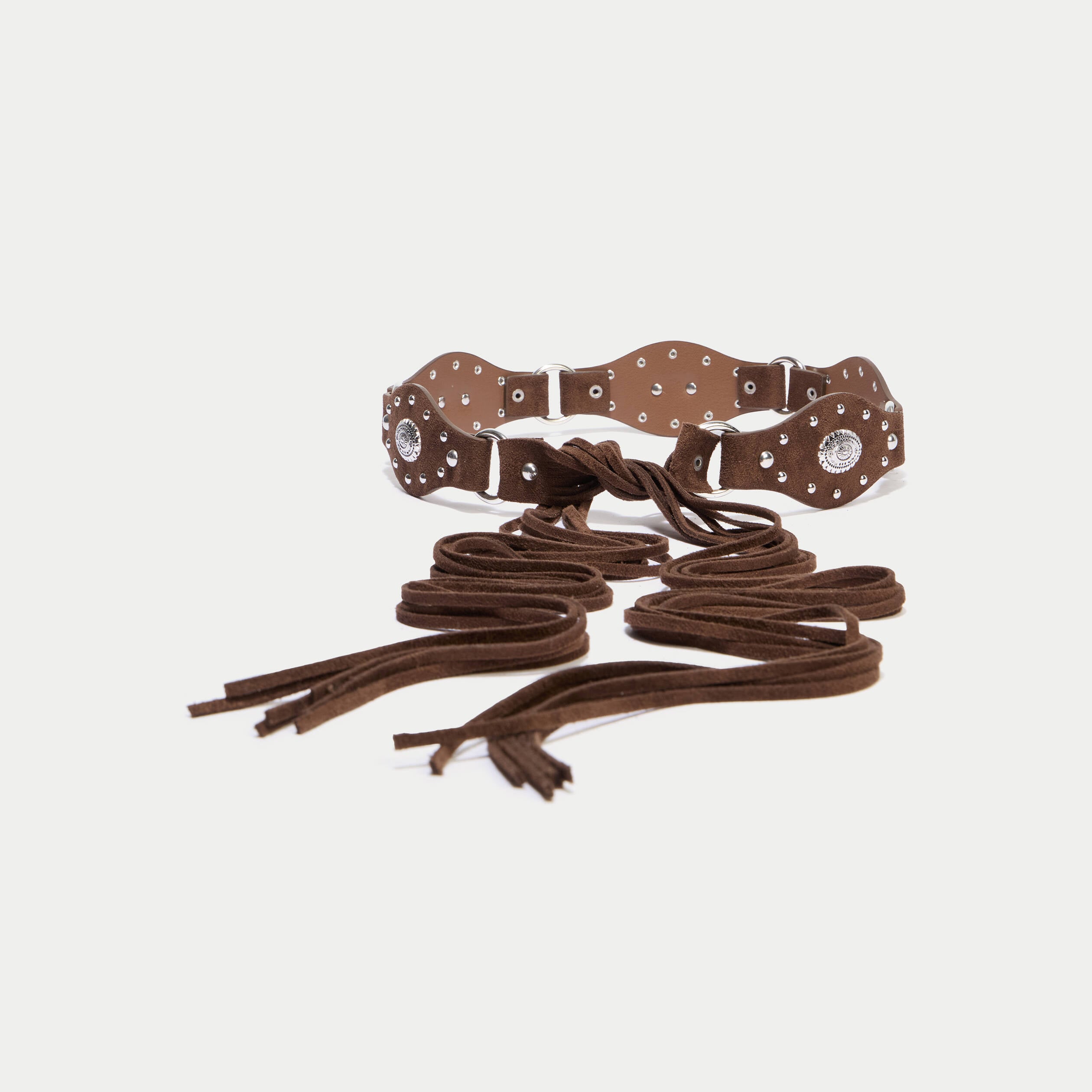 Ceinture large aspect daim avec lien marron femme
