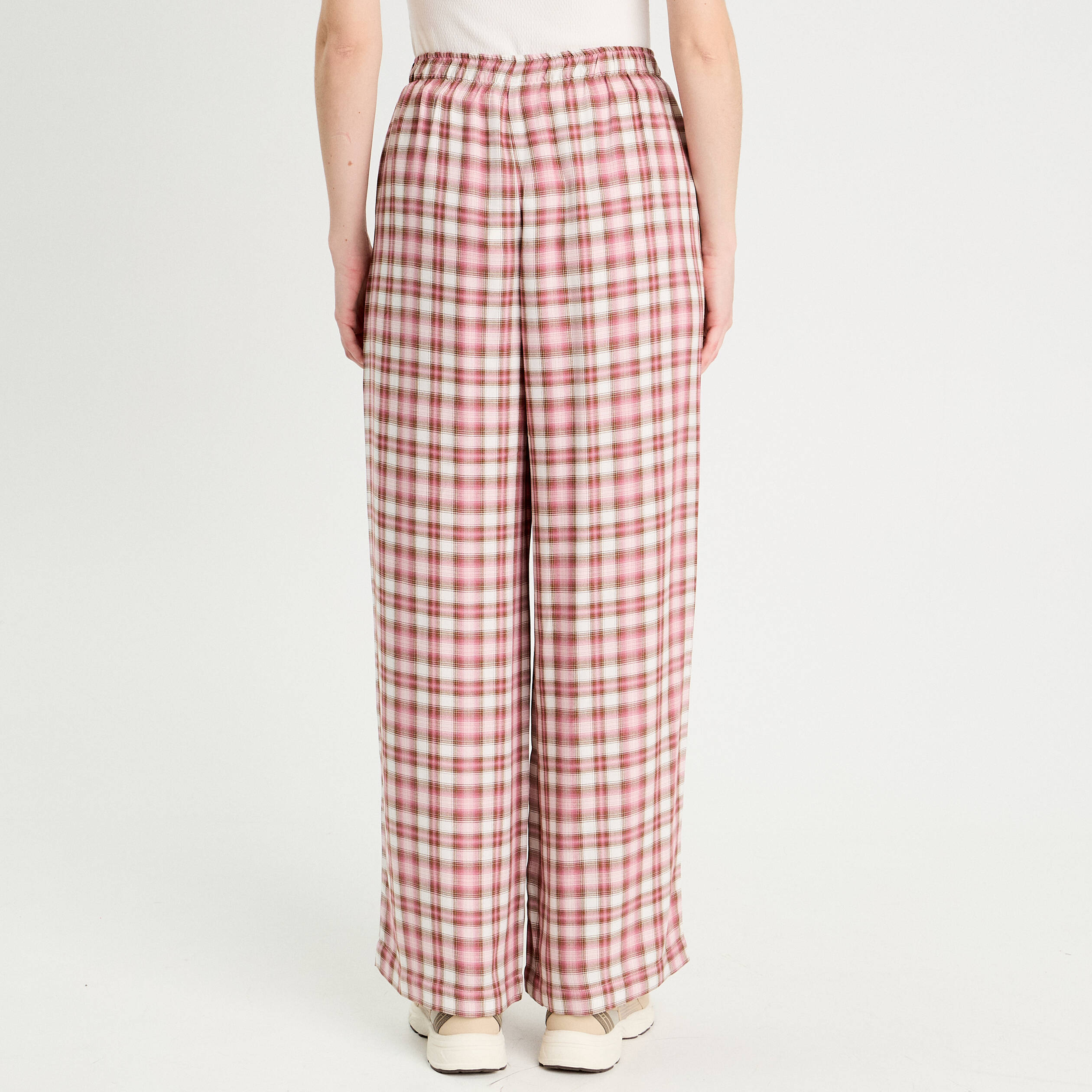 Pantalon large taille haute rose femme