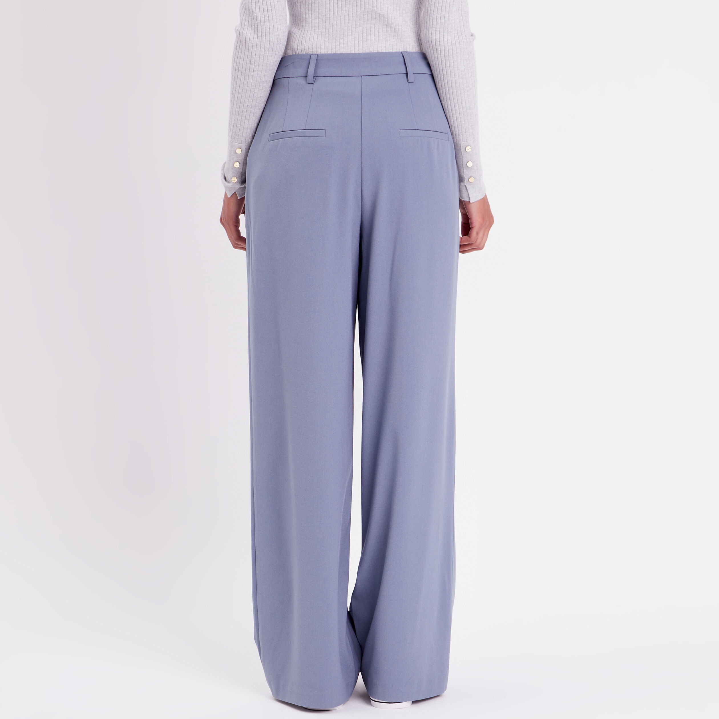 Pantalon large &agrave; pinces bleu gris femme