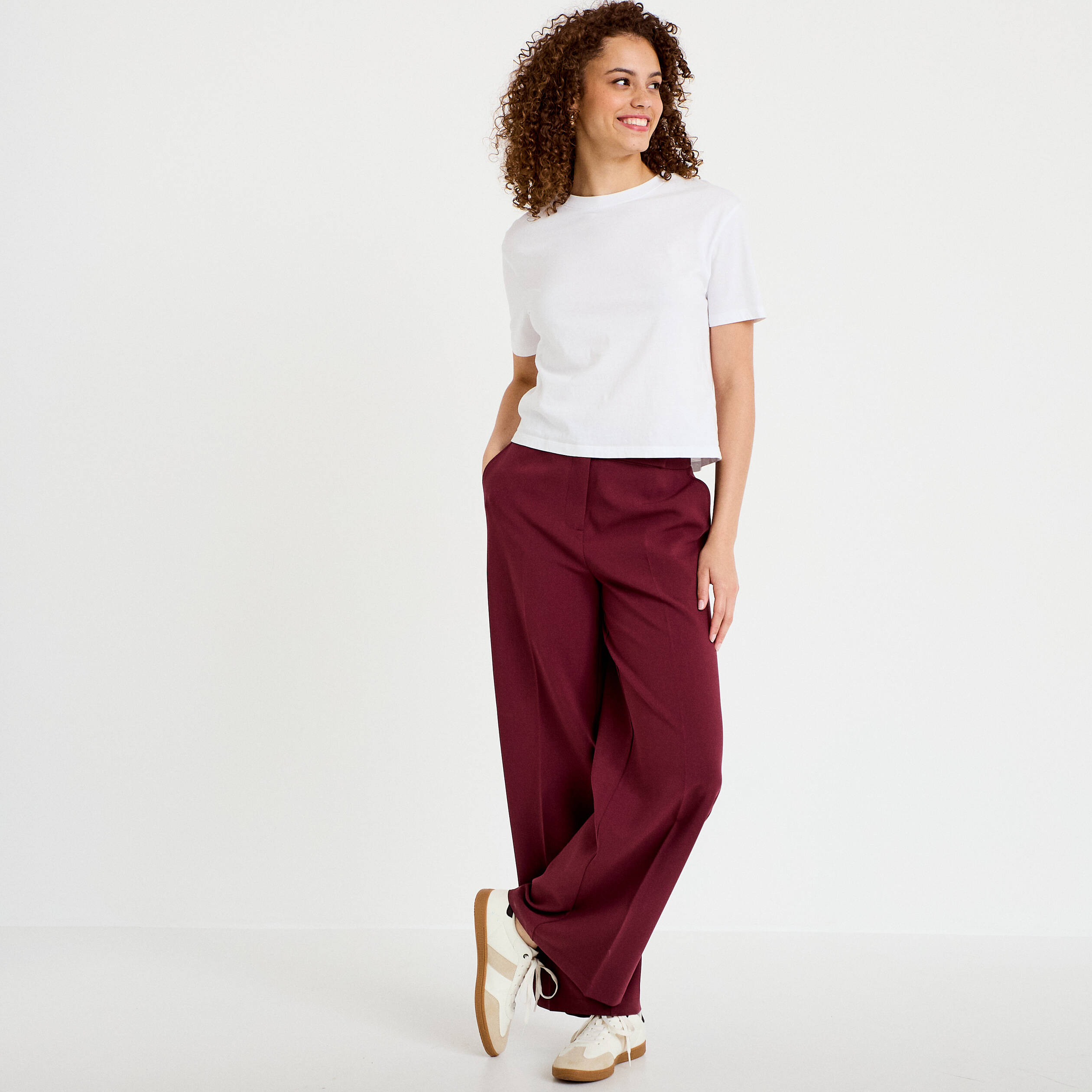 Pantalon city large violet fonc&eacute; femme