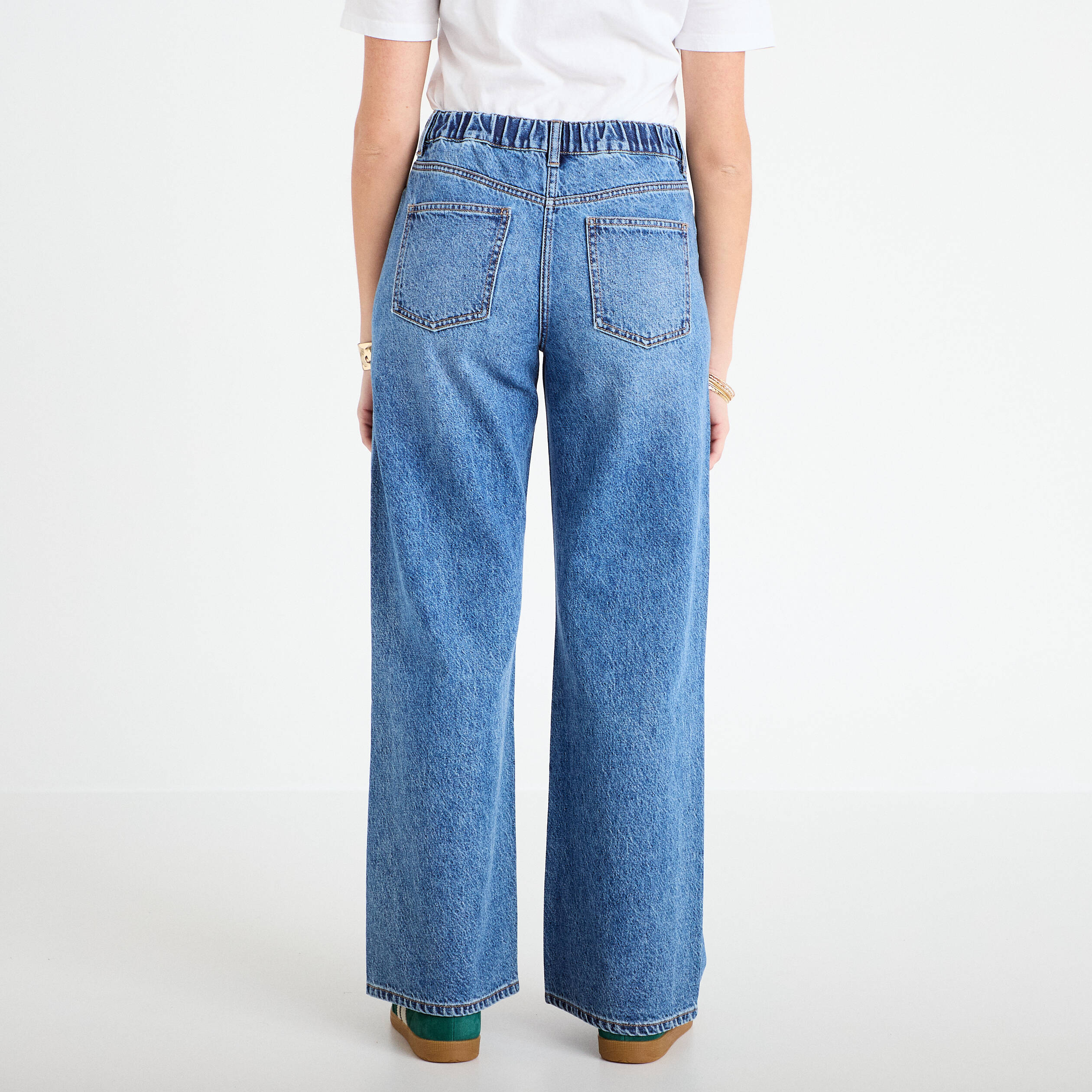 Jean wide leg taille standard denim stone femme