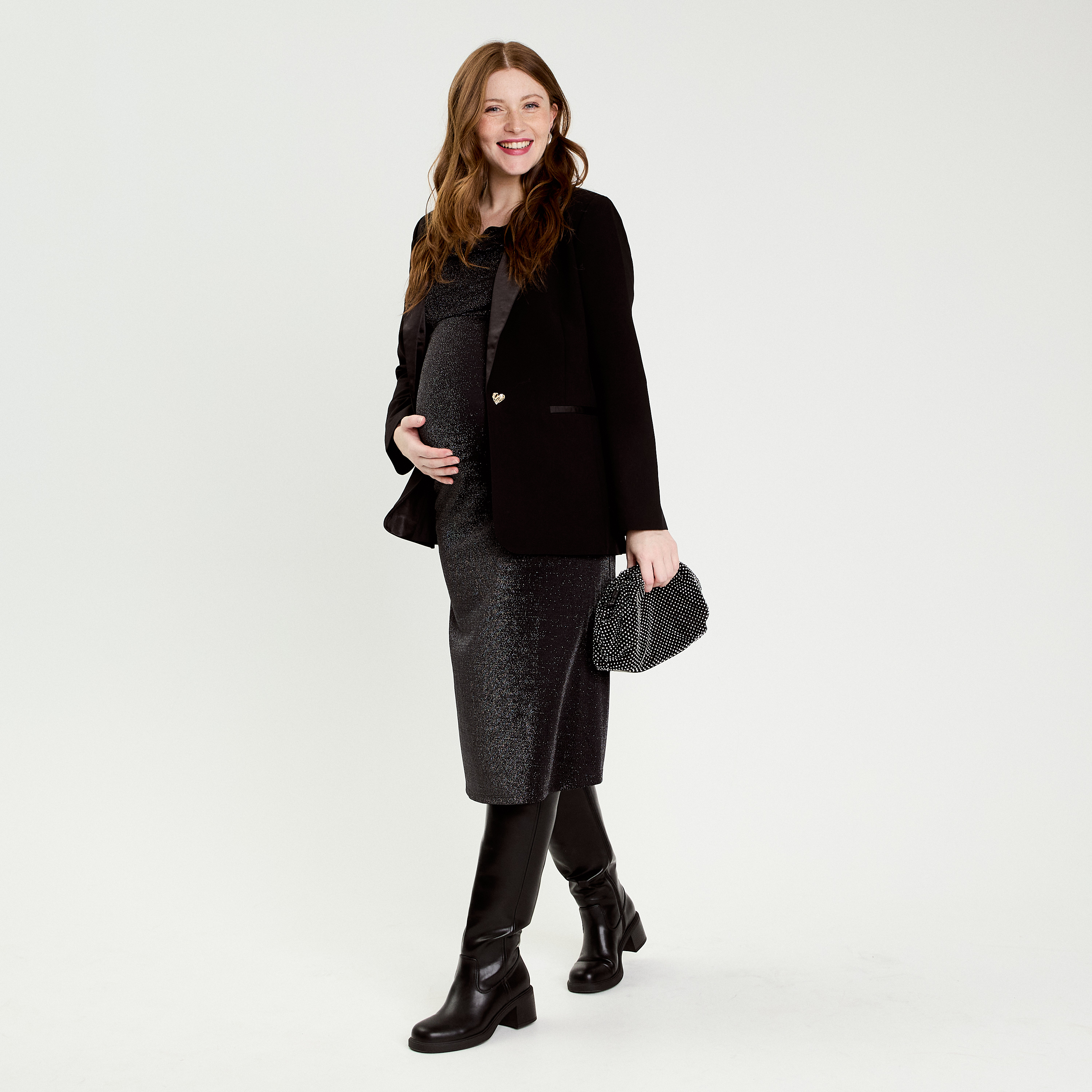 Robe longue fils m&eacute;tallis&eacute;s noir femme