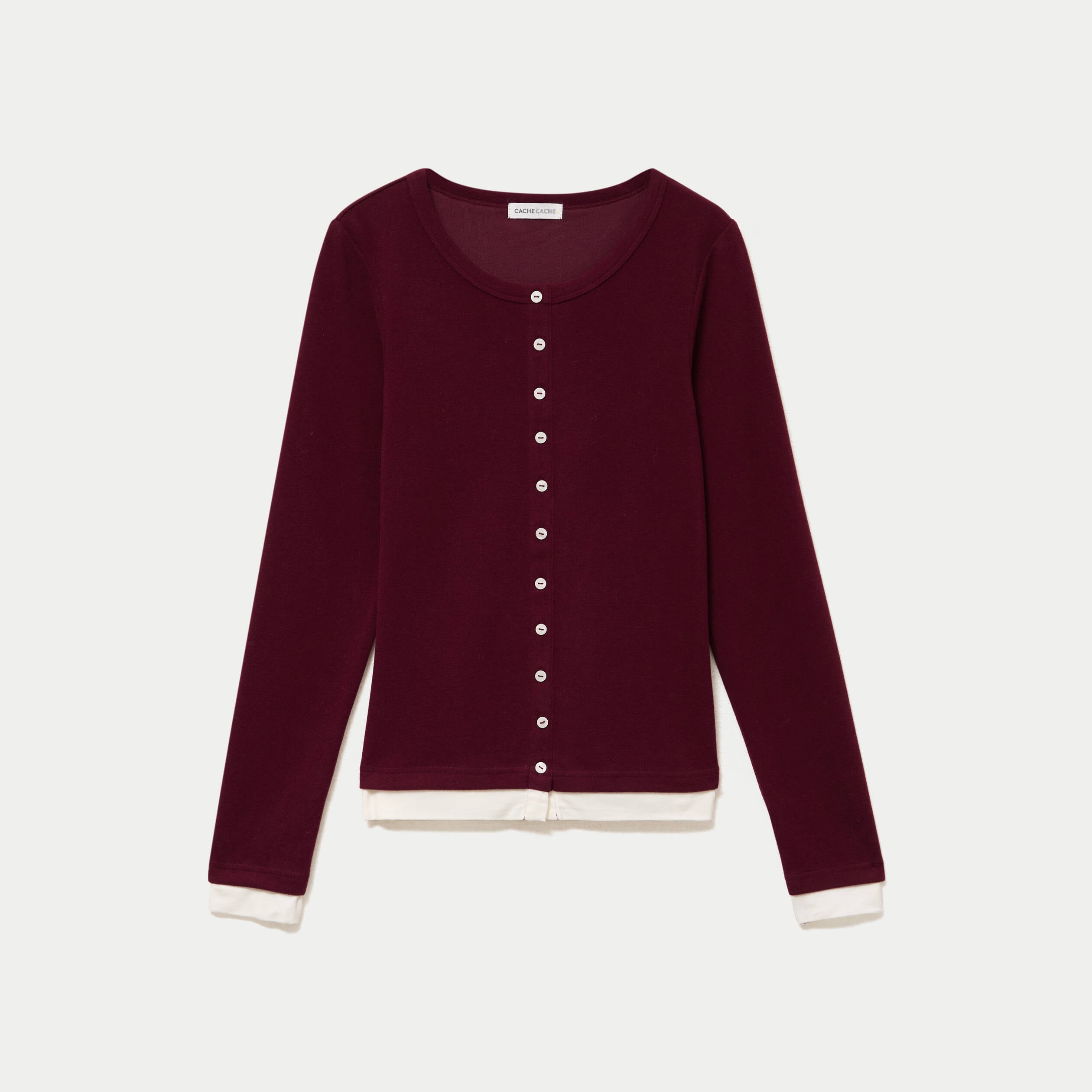 Top col rond manches longues bordeaux femme